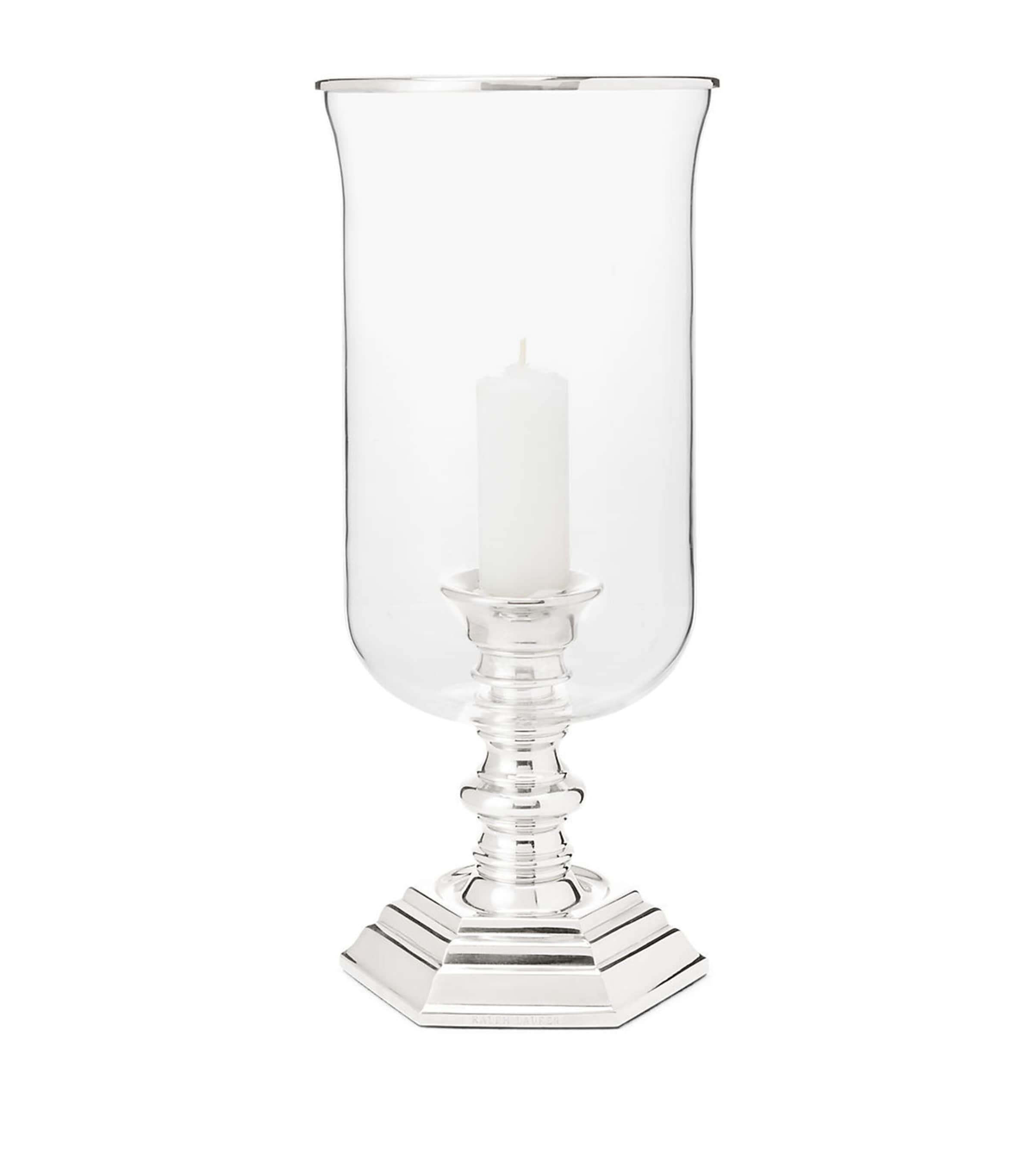 Shop Ralph Lauren Small Classic Hurricane Candle Holder In Silver