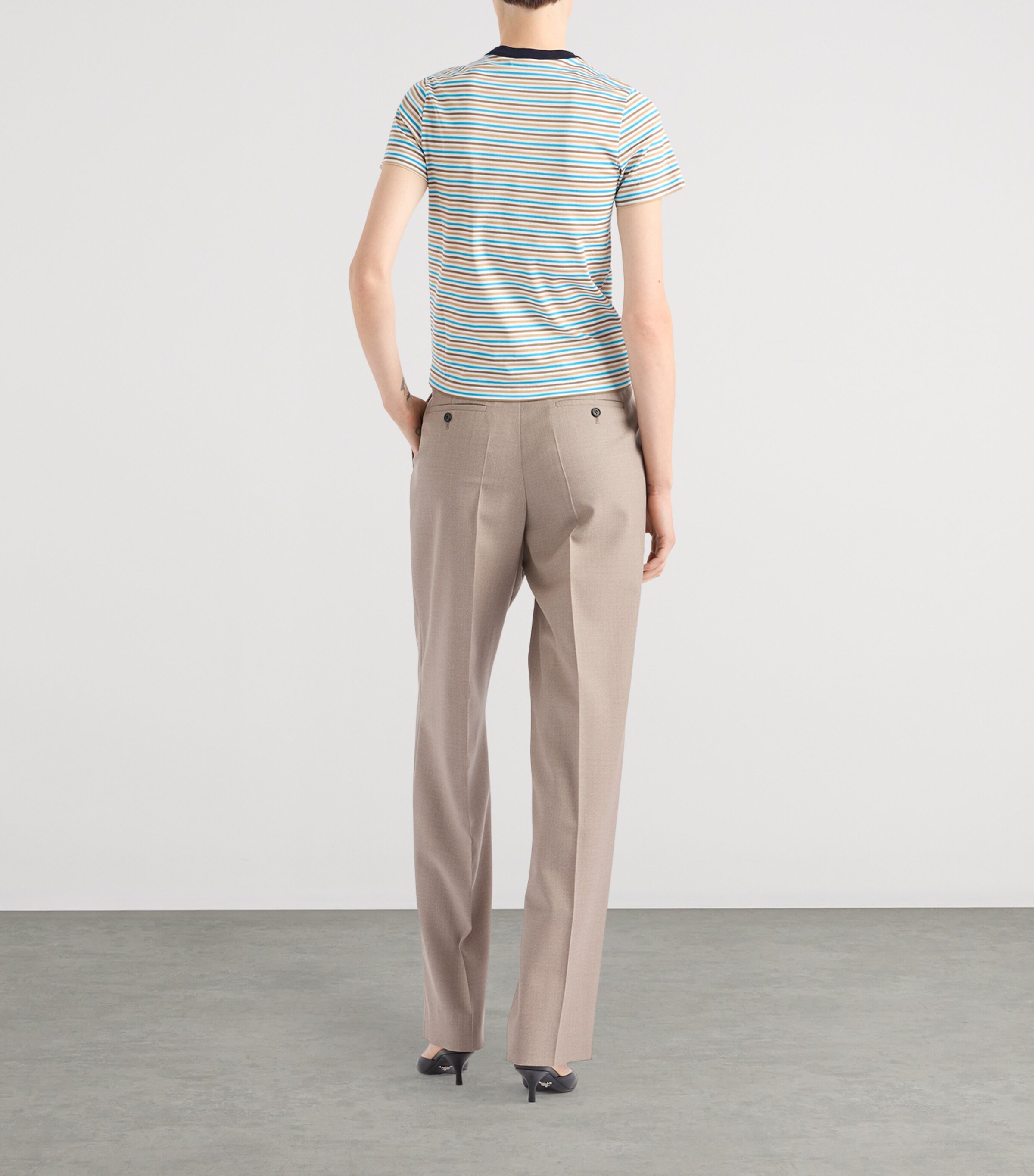 Prada Womens Cotton Stripe Lisle T-Shirt Image 4