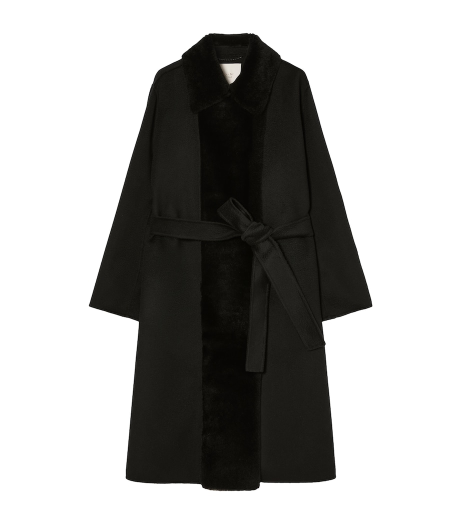 Marina Rinaldi Womens Wool Lamb-Fur Wrap Coat Black Image 1