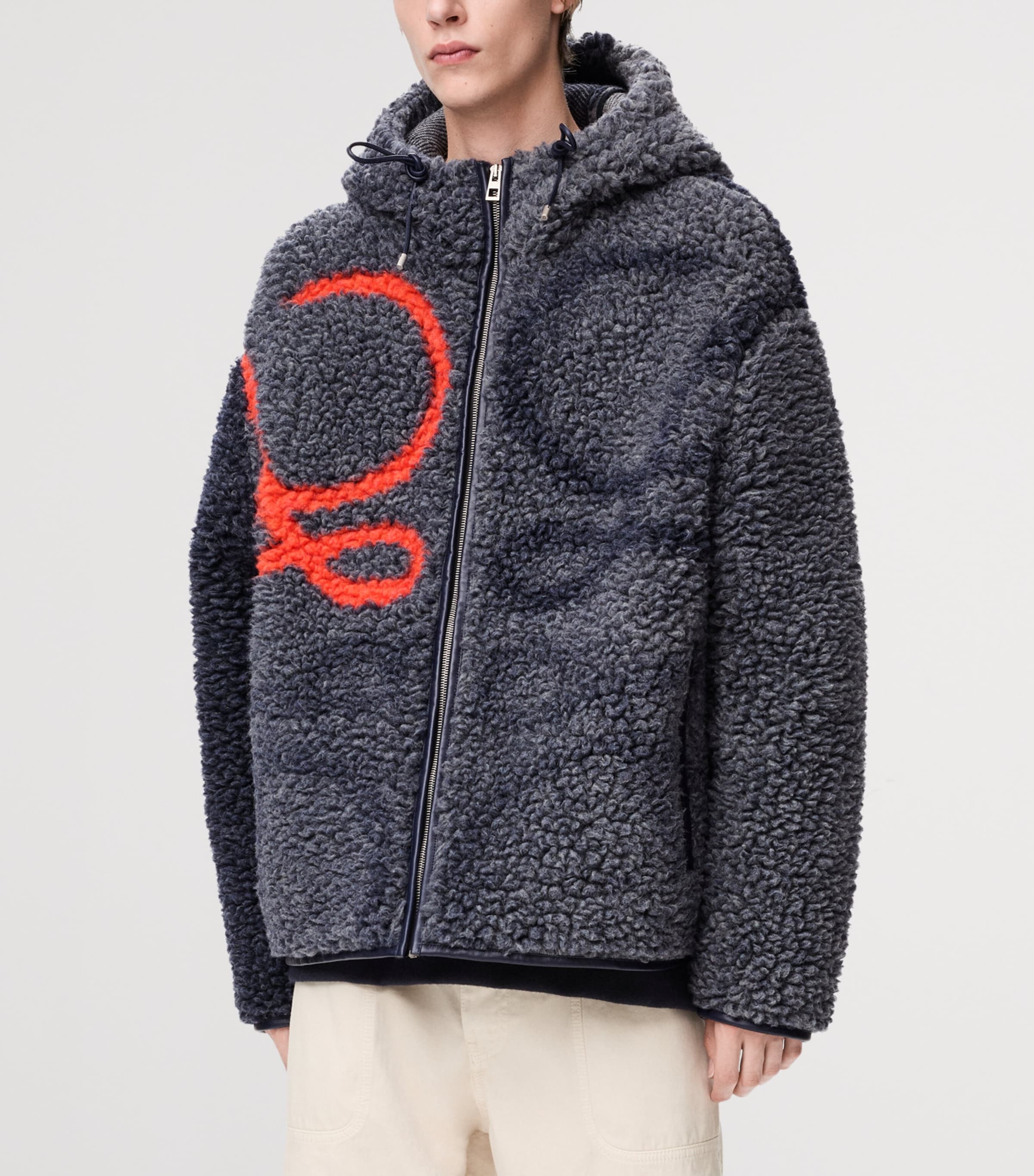 Fleece Anagram Hooded Jacket NAVY/ORANGE Image 3