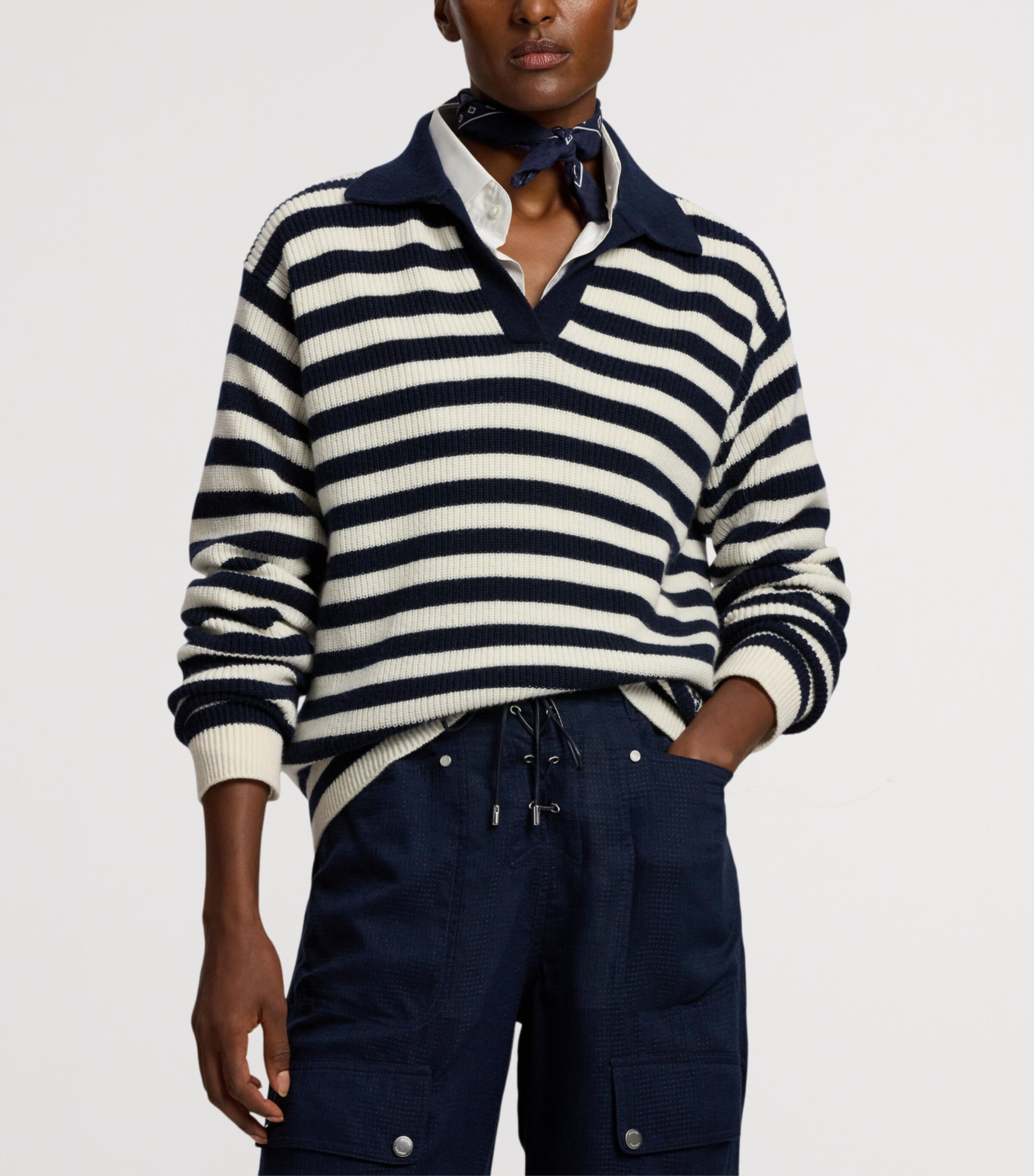 Ralph Lauren Collection Womens Cashmere Stripe Polo Sweater Natural Image 9