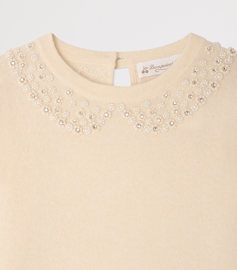 Bonpoint Cashmere Embellished Sweater (4-8 Years) Ecru Image 3