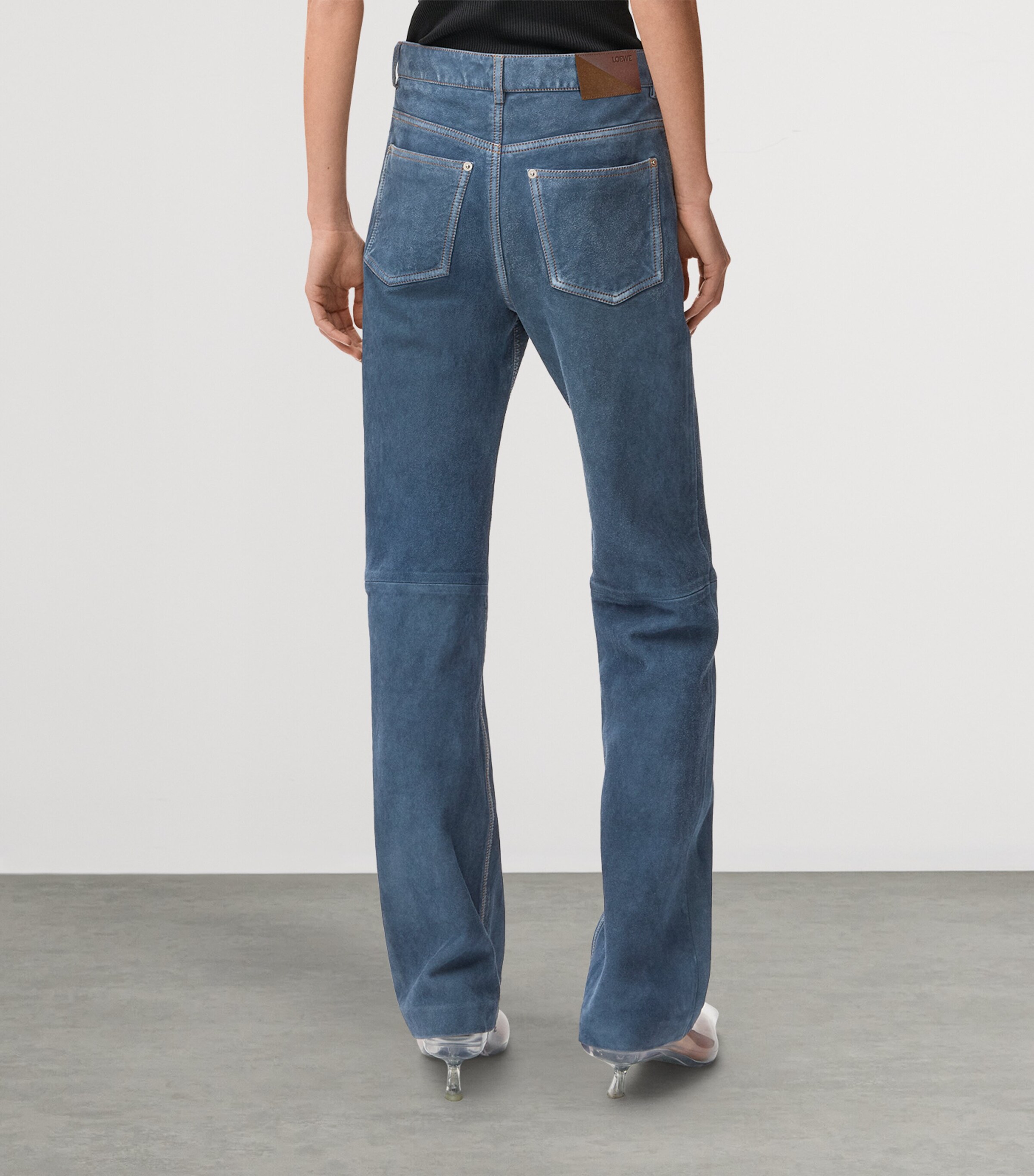 LOEWE Womens Suede Straight Jeans Blue Image 4