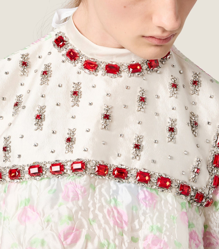Miu Miu Womens Cloqué Floral Embellished Mini Dress Image 6