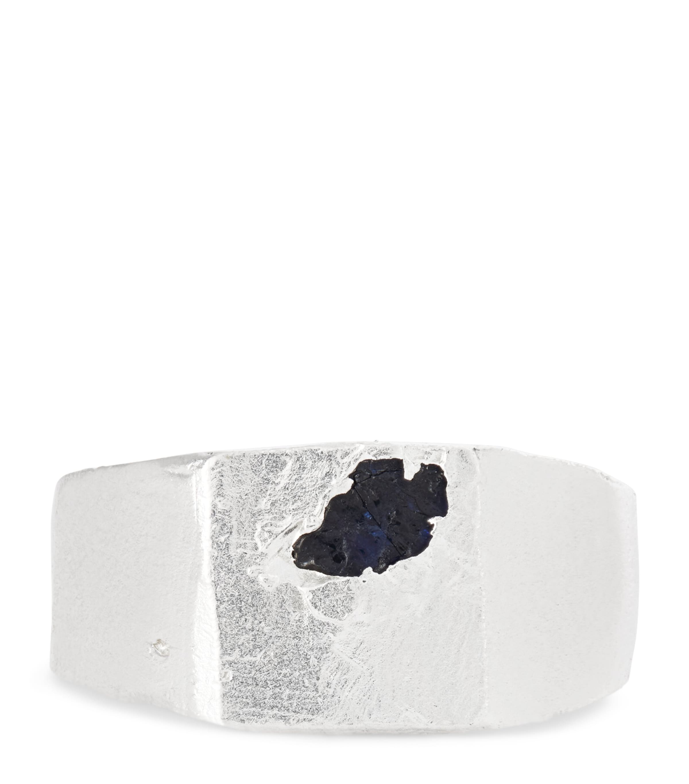 Sterling Silver and Sapphire Square Signet Ring BLUE Image 1