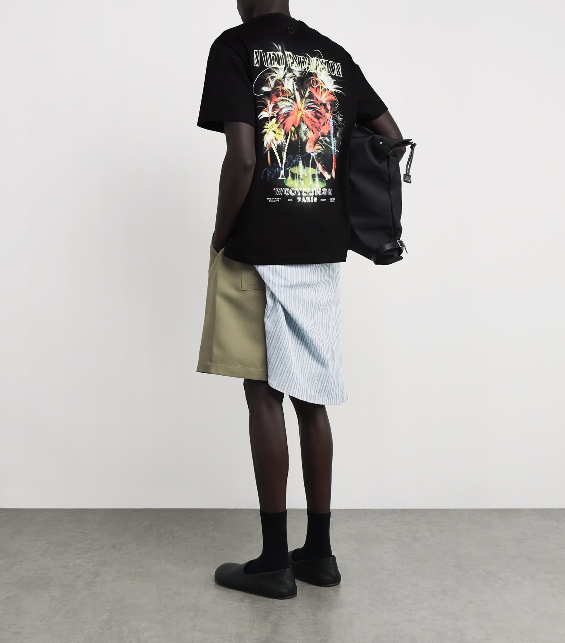 Wooyoungmi Mens Cotton Palm Tree T-Shirt Black Image 2