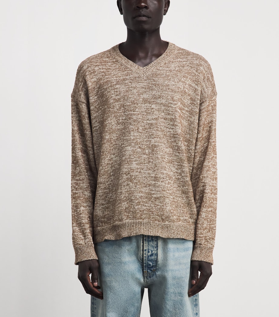 Maison Margiela Mens Wool V-Neck Sweater Brown/beige Image 4
