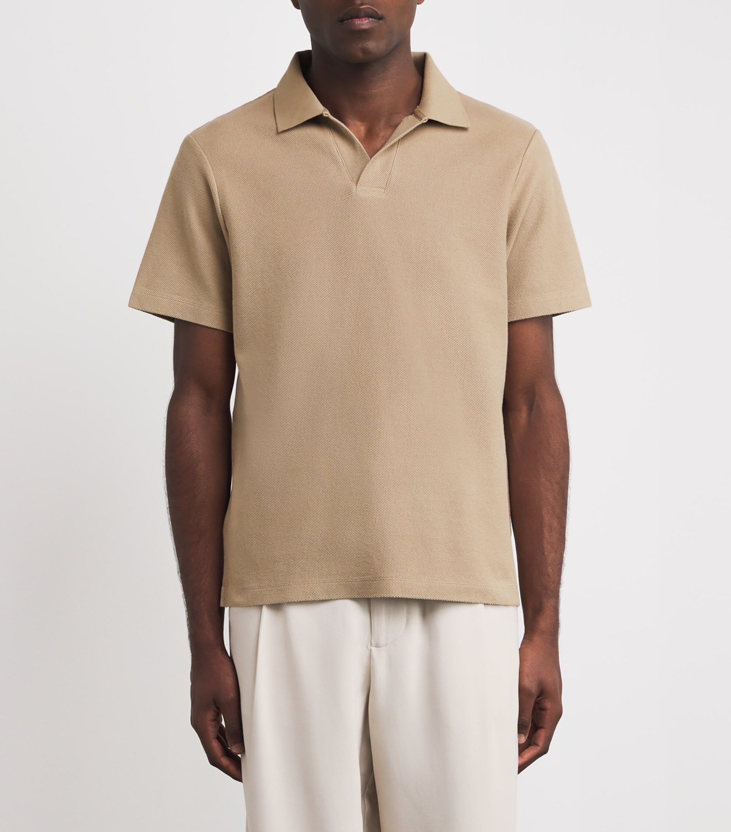 FRAME Mens Cotton Piqué Polo Shirt Summer Beige Image 3