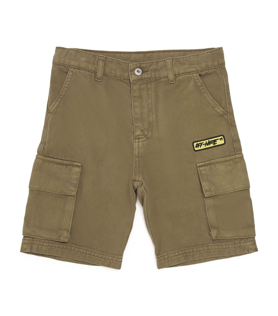 Off-White Kids Cotton Diagonal Cargo Shorts (4-12+ Years) Martini Olive Image 1
