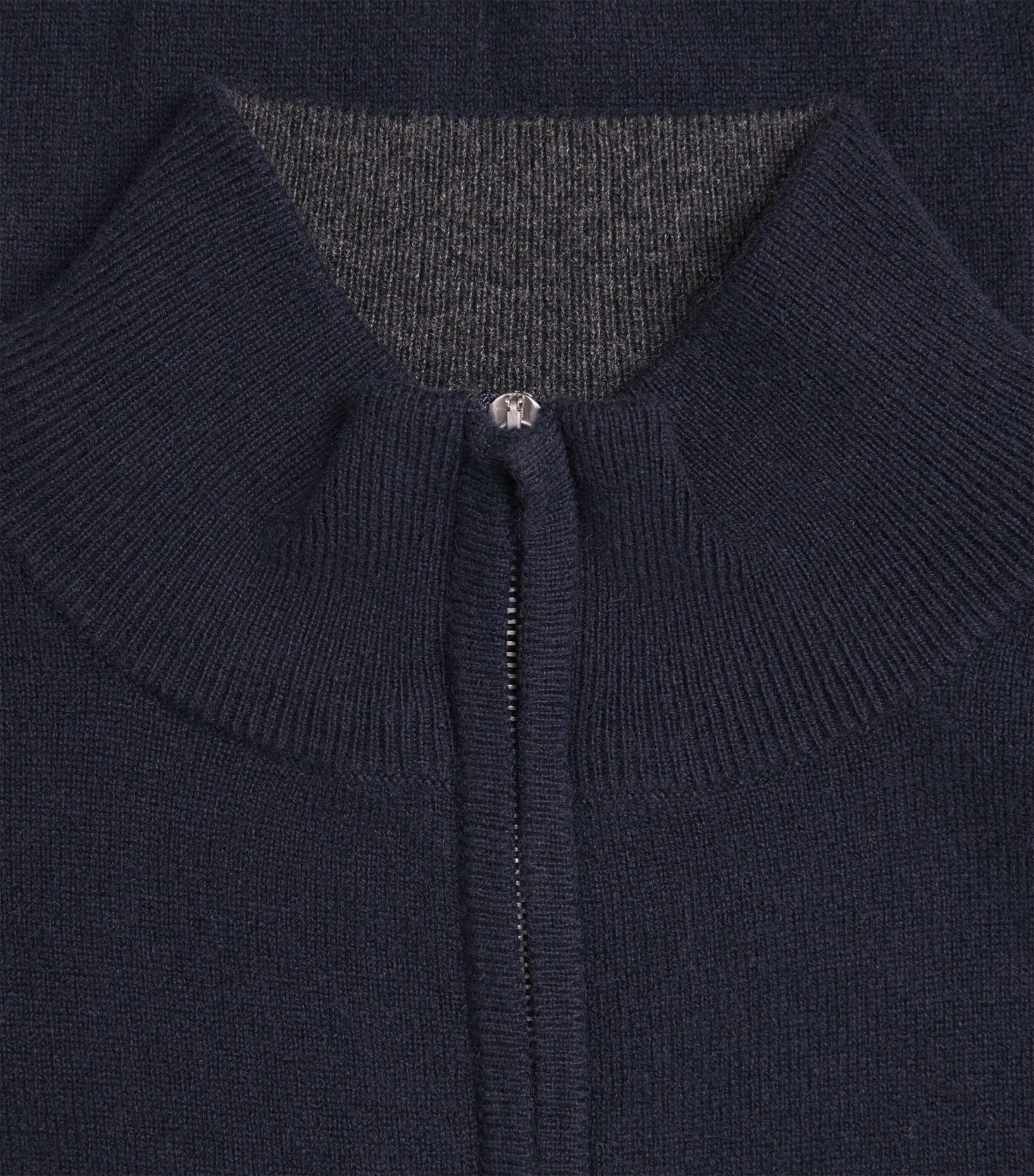 N.Peal Mens Organic Cashmere Knightsbridge Zip-Up Cardigan Navy Dark Charcoal Image 6