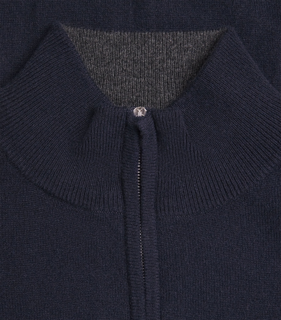 N.Peal Mens Organic Cashmere Knightsbridge Zip-Up Cardigan Navy Dark Charcoal Image 6