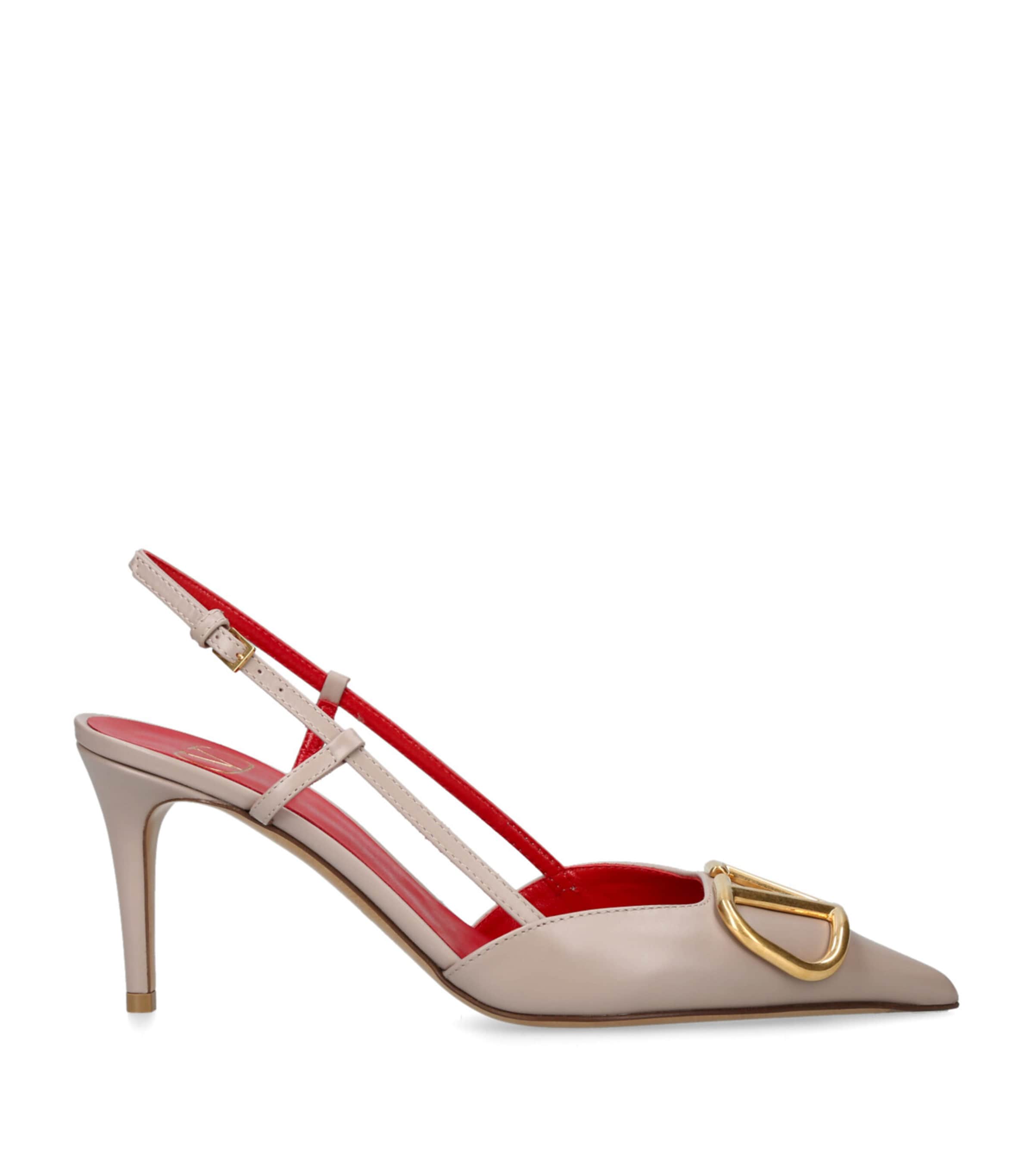 Valentino Womens Blush Vlogo 80 Pointed-toe Leather Slingback Courts In Nude