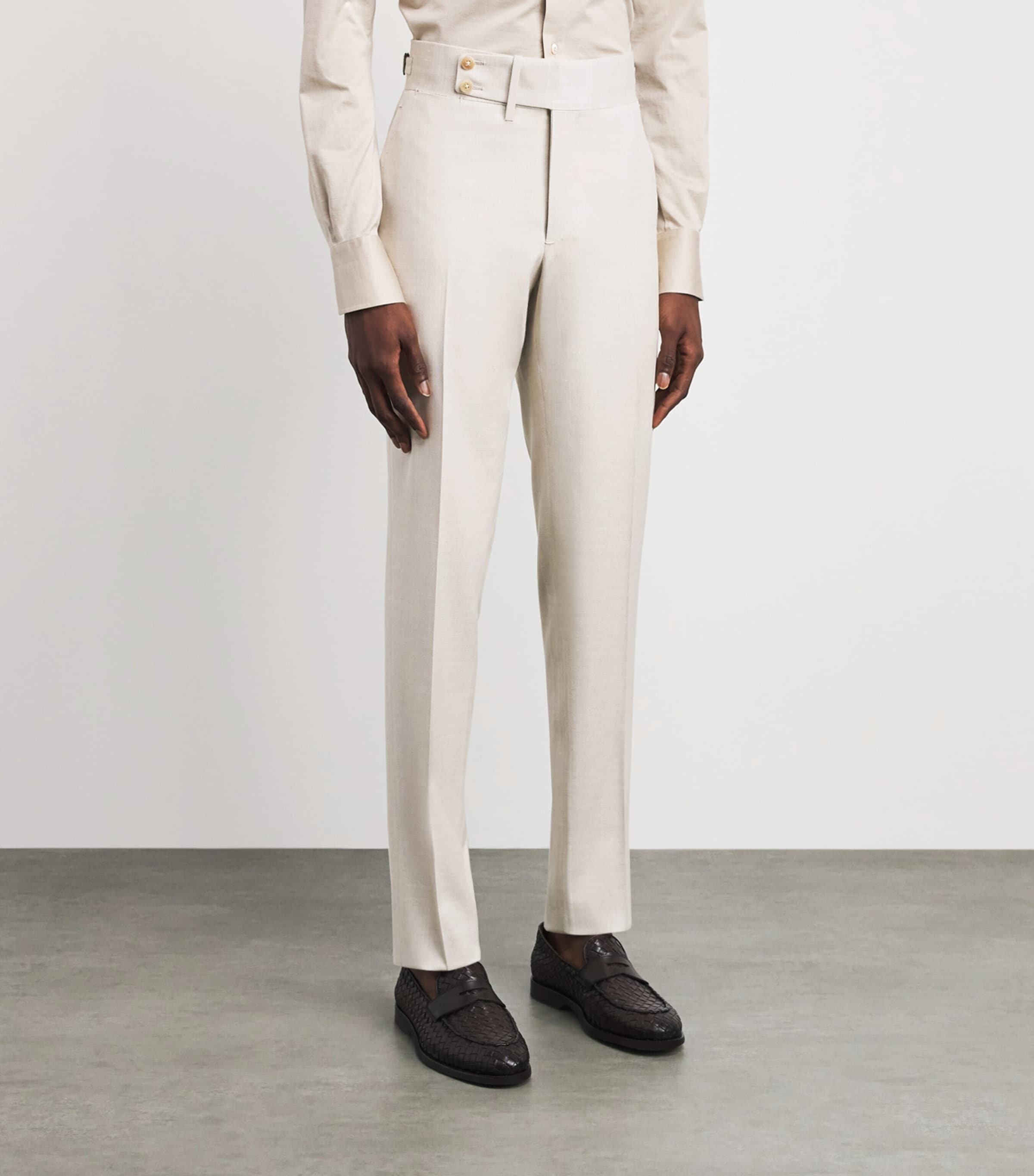 Isaia Mens Wool-Silk-Linen-Blend Straight Tailored Trousers Image 4