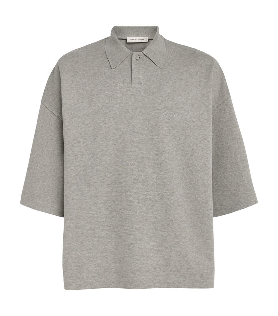 FEAR OF GOD ESSENTIALS Mens Cotton-Blend Signature Polo Shirt Concrete Heather Image 1
