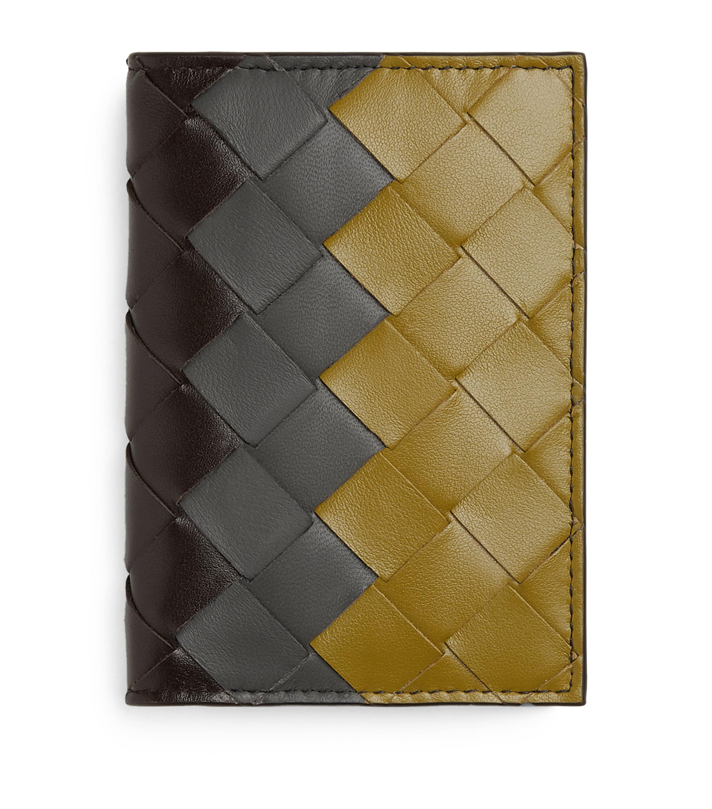 Bottega Veneta Leather Intrecciato Flap Card Case In Brown