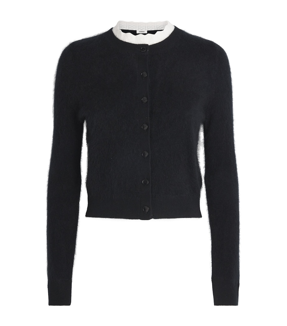 Wool Pointelle-Collar Cardigan BLACK Image 1