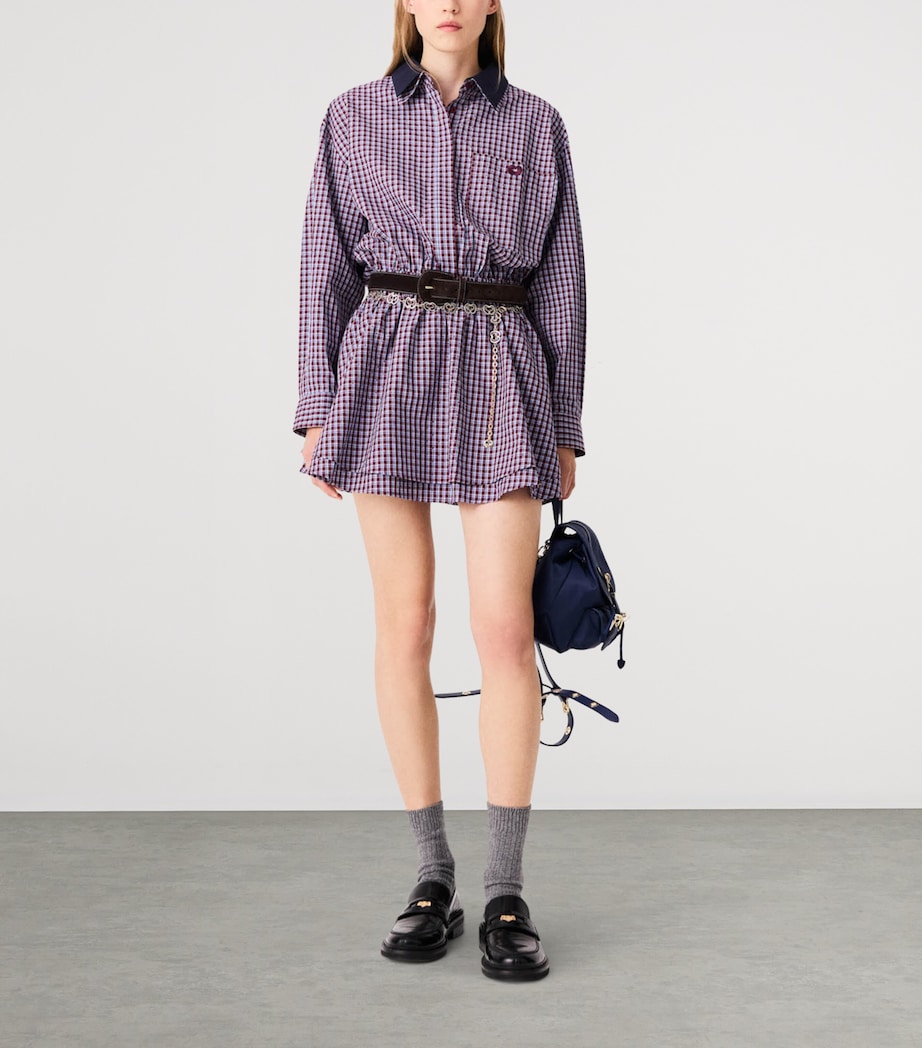 Maje Womens Cotton Check Mini Shirt Dress Burgundy Image 2