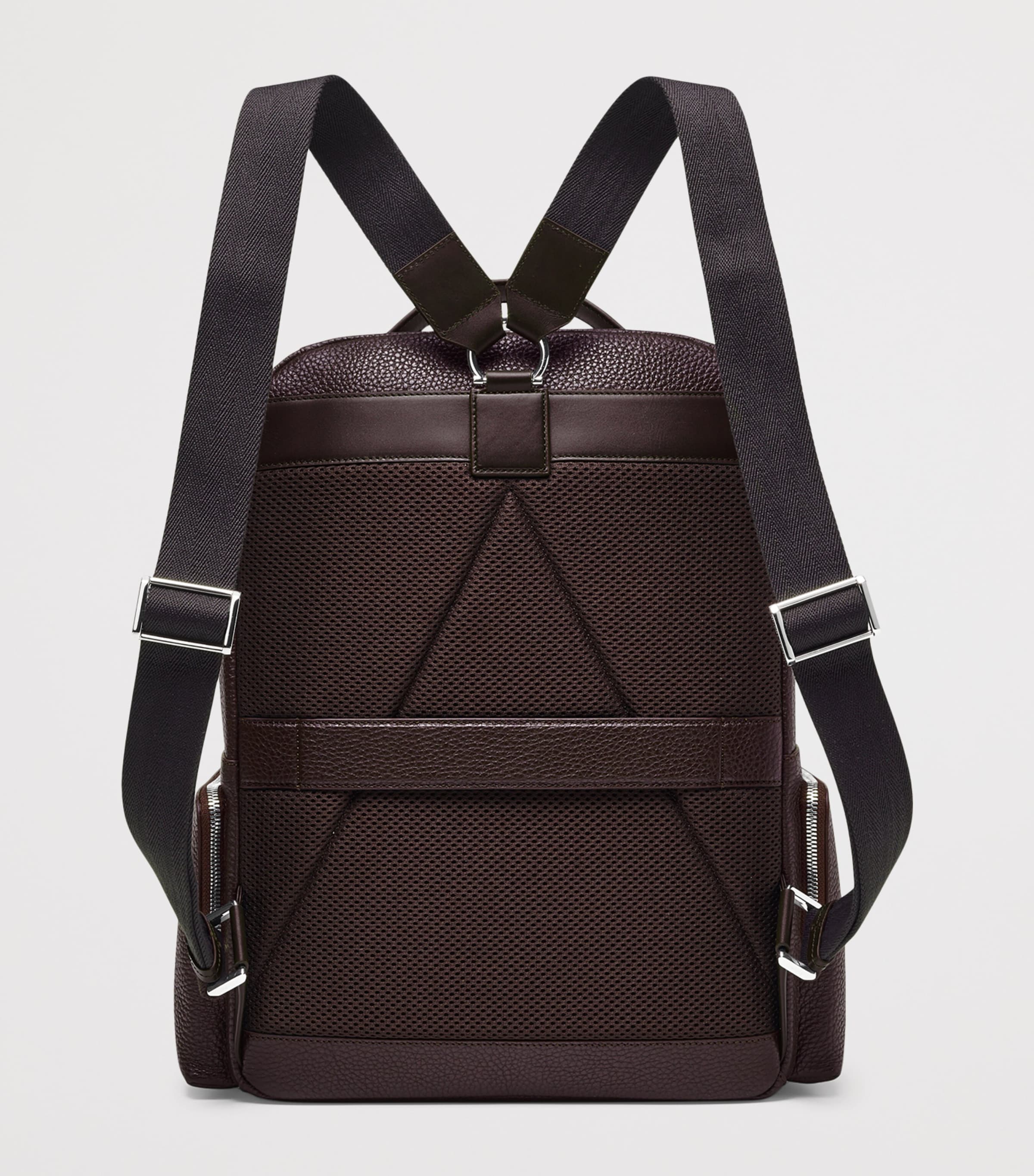 Aspinal Of London Pebbled Leather Reporter Zipped Backpack Chocolate Image 4