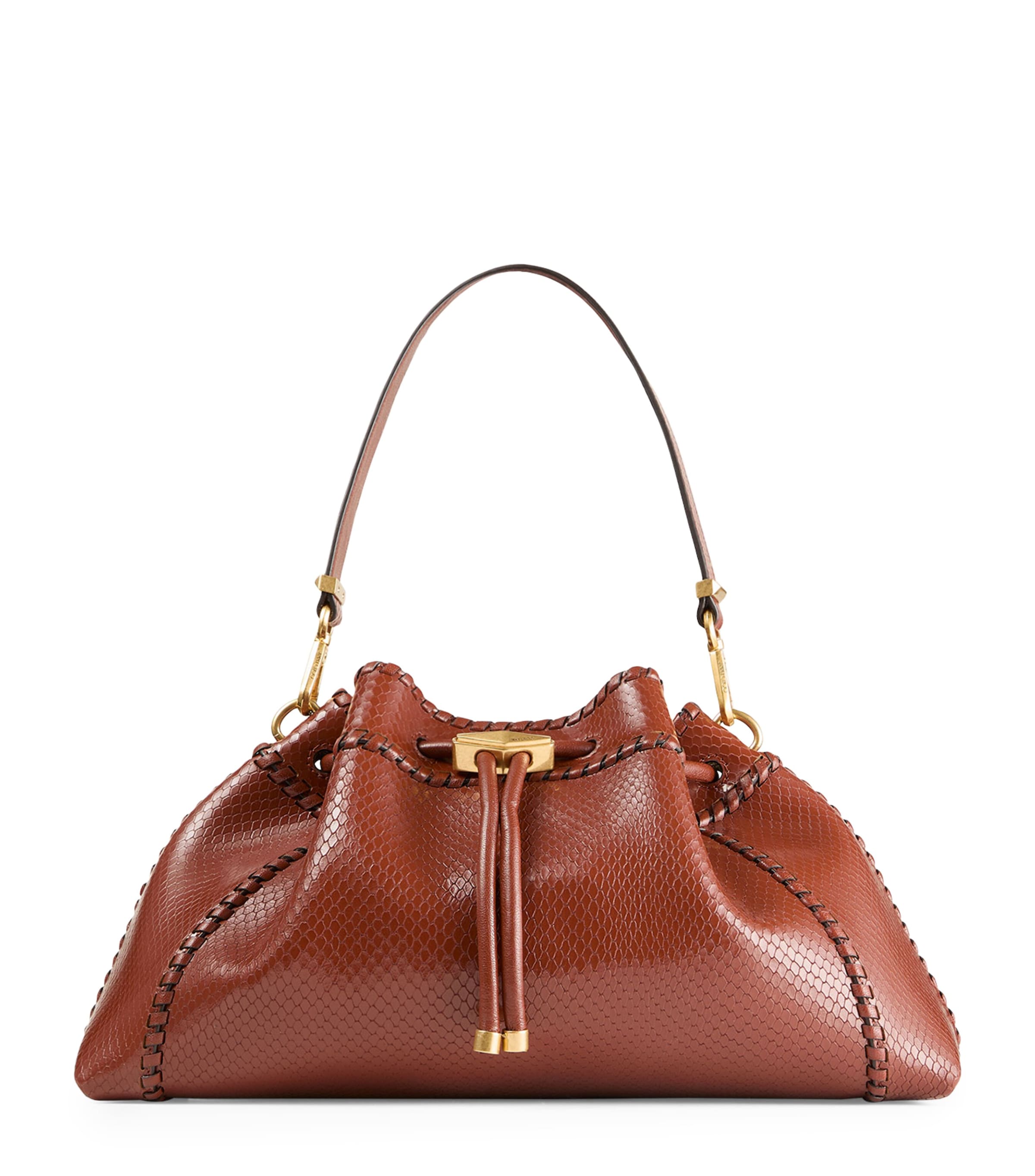 Jimmy Choo Brown Medium Snake-Print Cinch Bag | Harrods US
