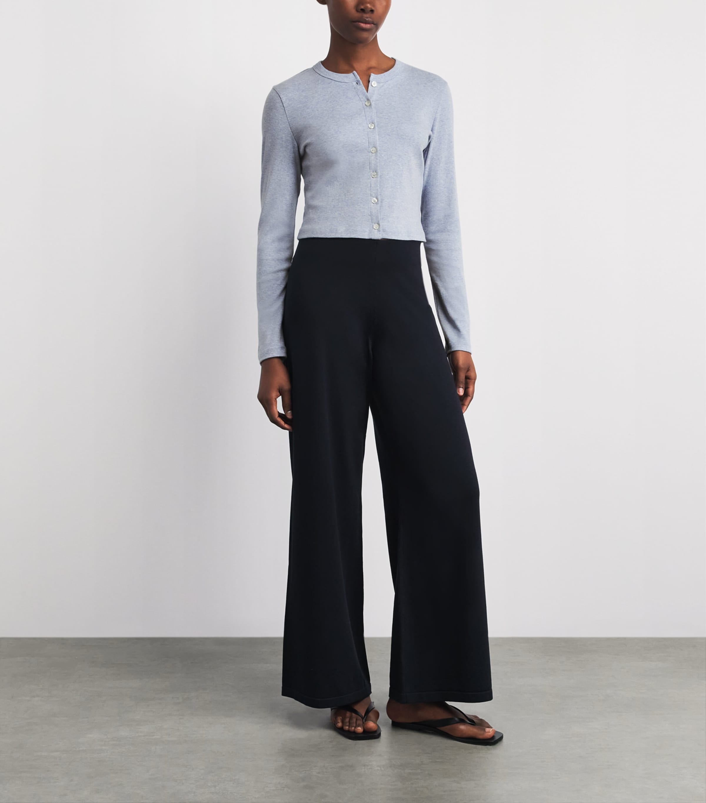 LESET Womens Cotton Nando Cropped Cardigan Ciel Melange Image 2