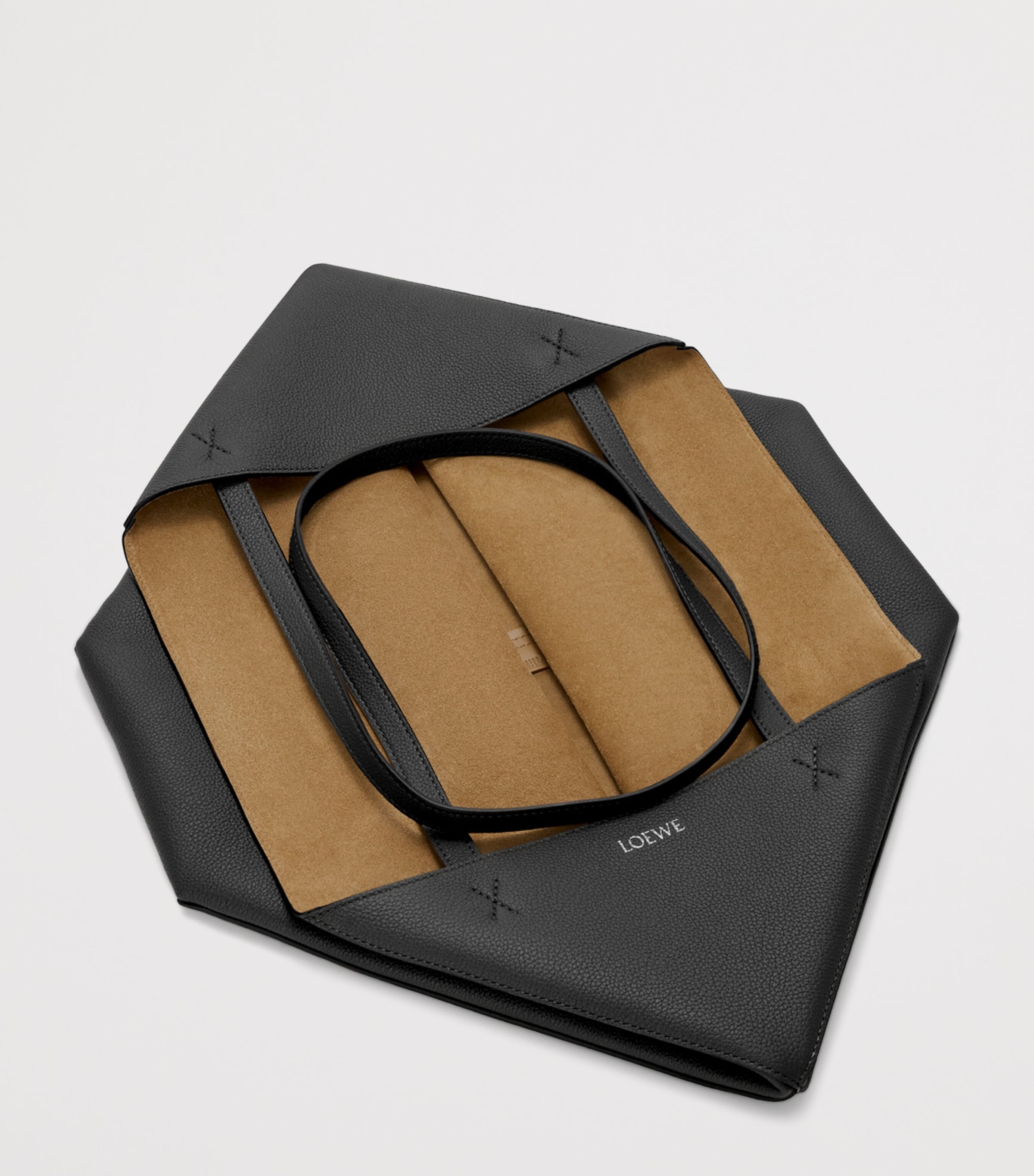 Large Leather Puzzle Fold Tote Bag BLACK Image 5