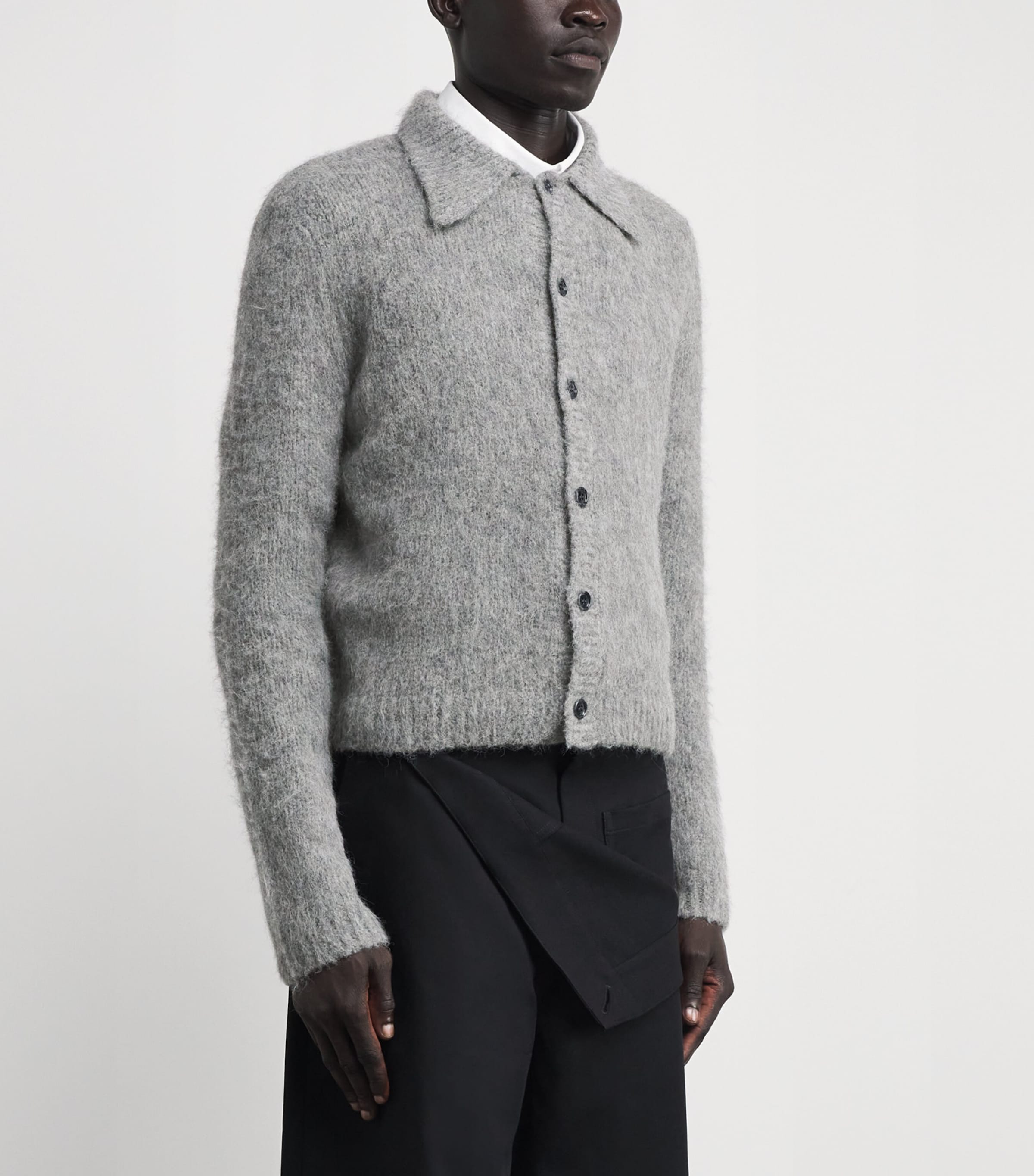 DRIES VAN NOTEN Grey Alpaca-Wool-Blend Cardigan | Harrods US