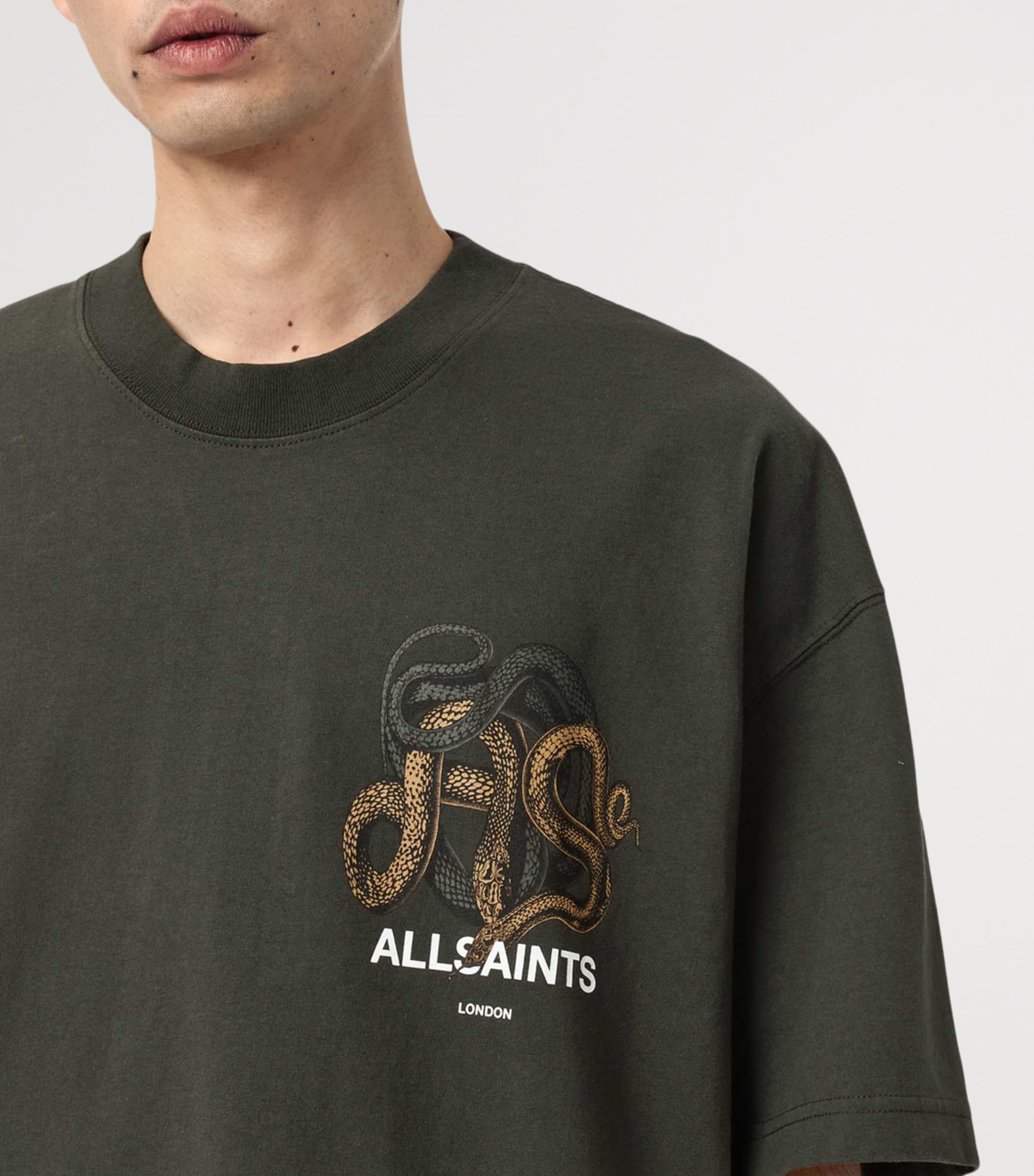 AllSaints Mens Organic Cotton Reticulate Sweatshirt Duffel Green Image 6