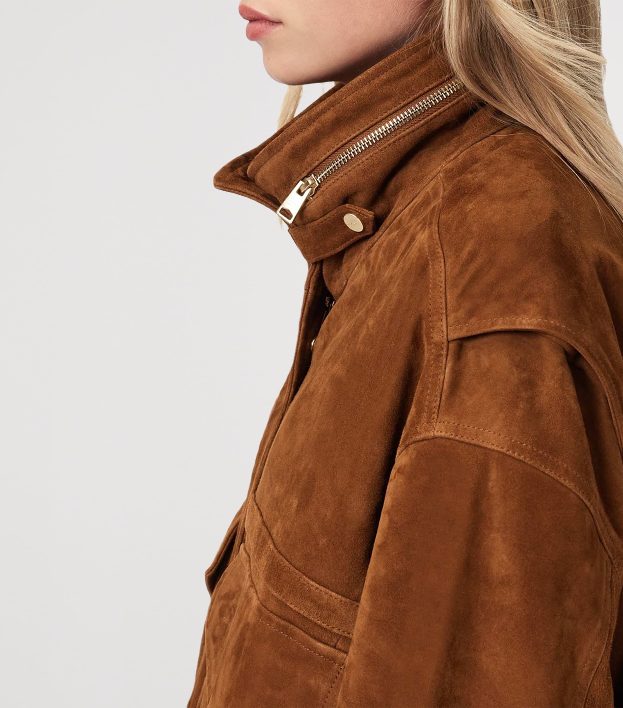 AllSaints Womens Suede Clay Bomber Jacket Cognac Brown Image 5