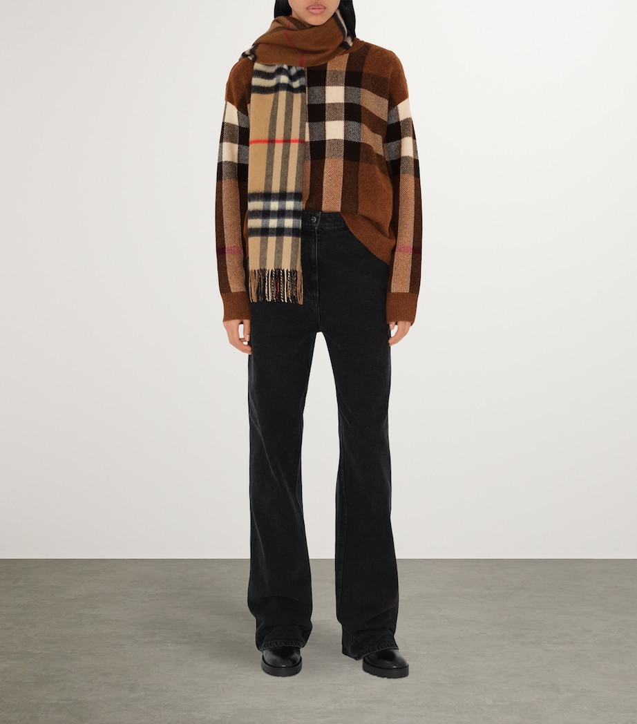 Cashmere Contrast Check Scarf ARC BEIGE/ BIRCH BRN Image 7
