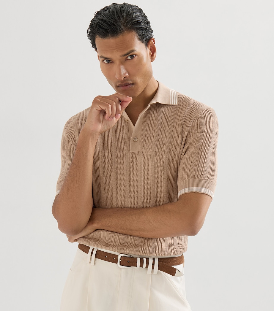 Brunello Cucinelli Mens Cotton Rib-Knit Polo Shirt Image 2