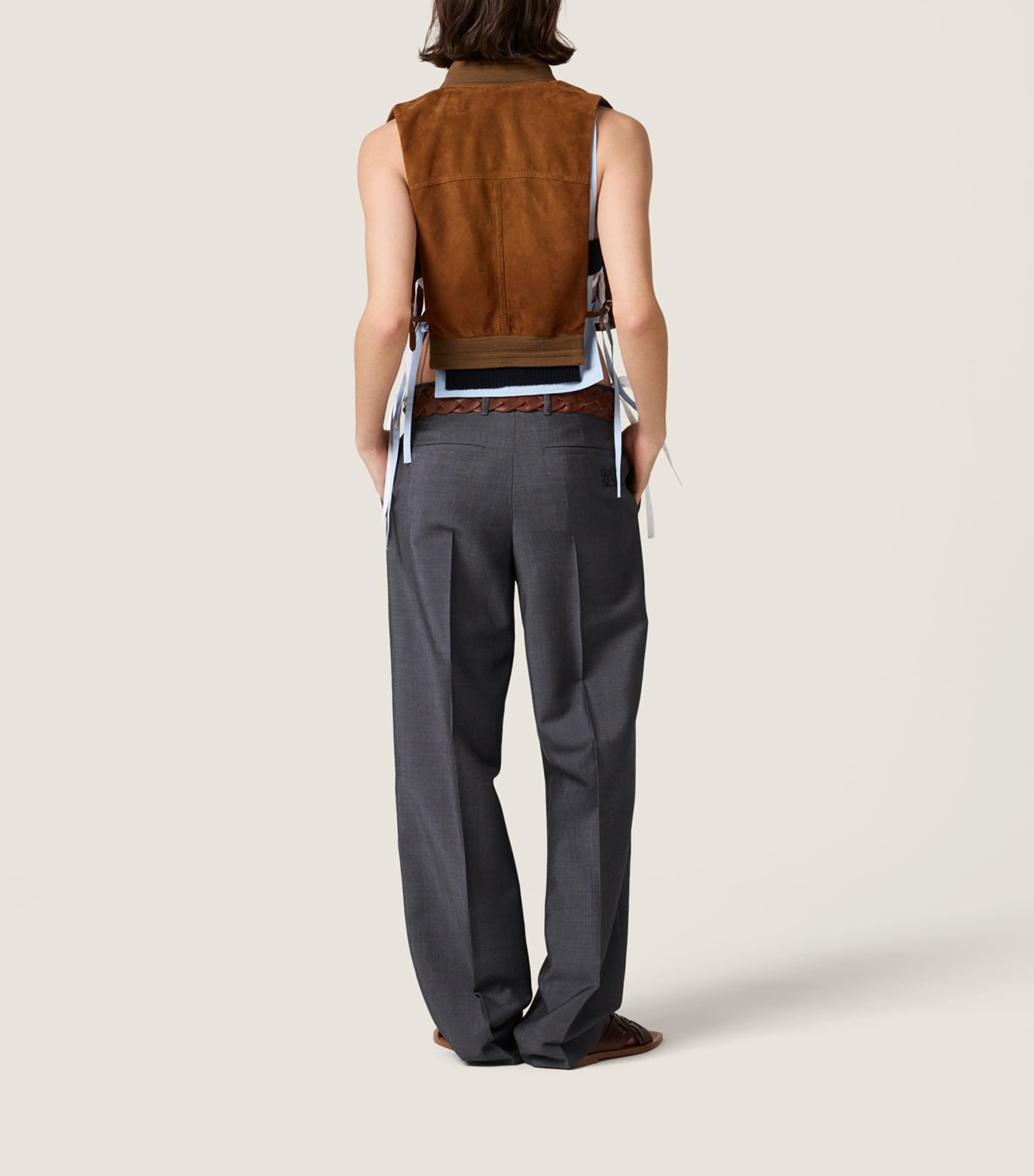 Miu Miu Womens Mohair-Wool Straight Trousers Grey Image 3
