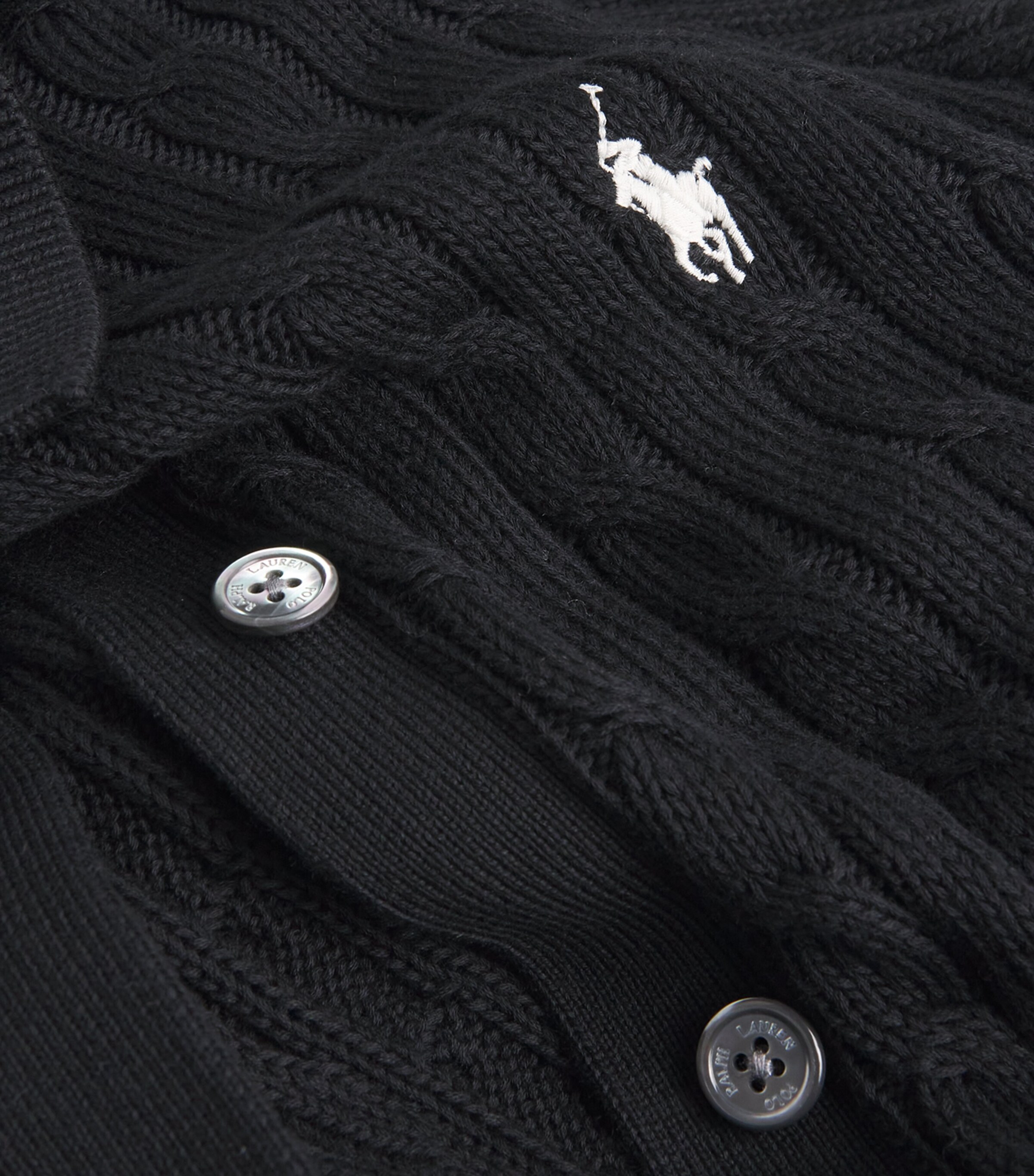 Polo Ralph Lauren Womens Cotton Polo Pony Cable-Knit Cardigan Polo Black Image 5