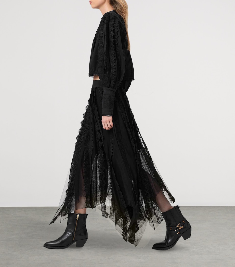 AllSaints Womens Cotton-Lace Vashtie Midi Skirt Black Image 5