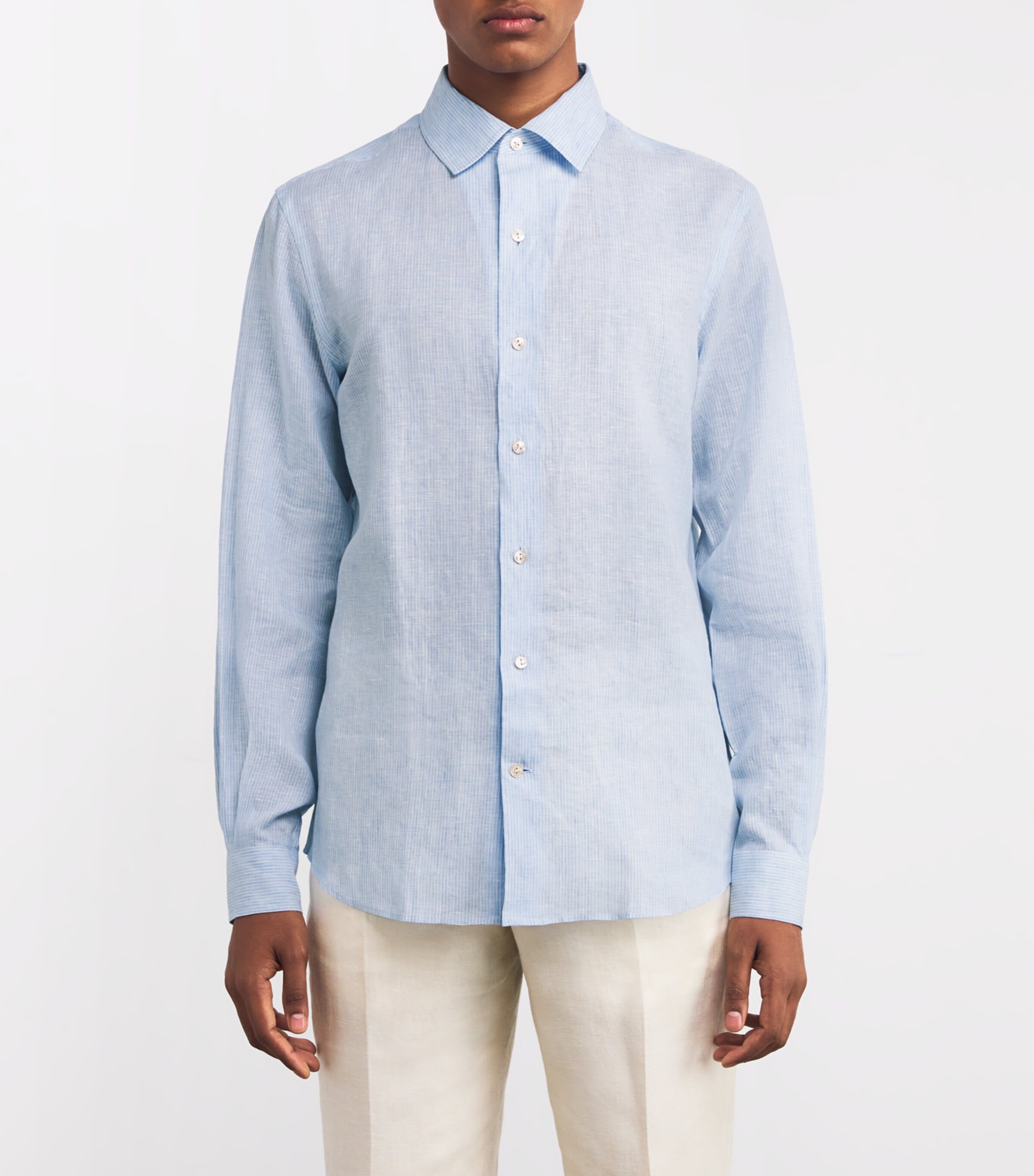 Agnona Mens Linen Striped Shirt Blue Image 3