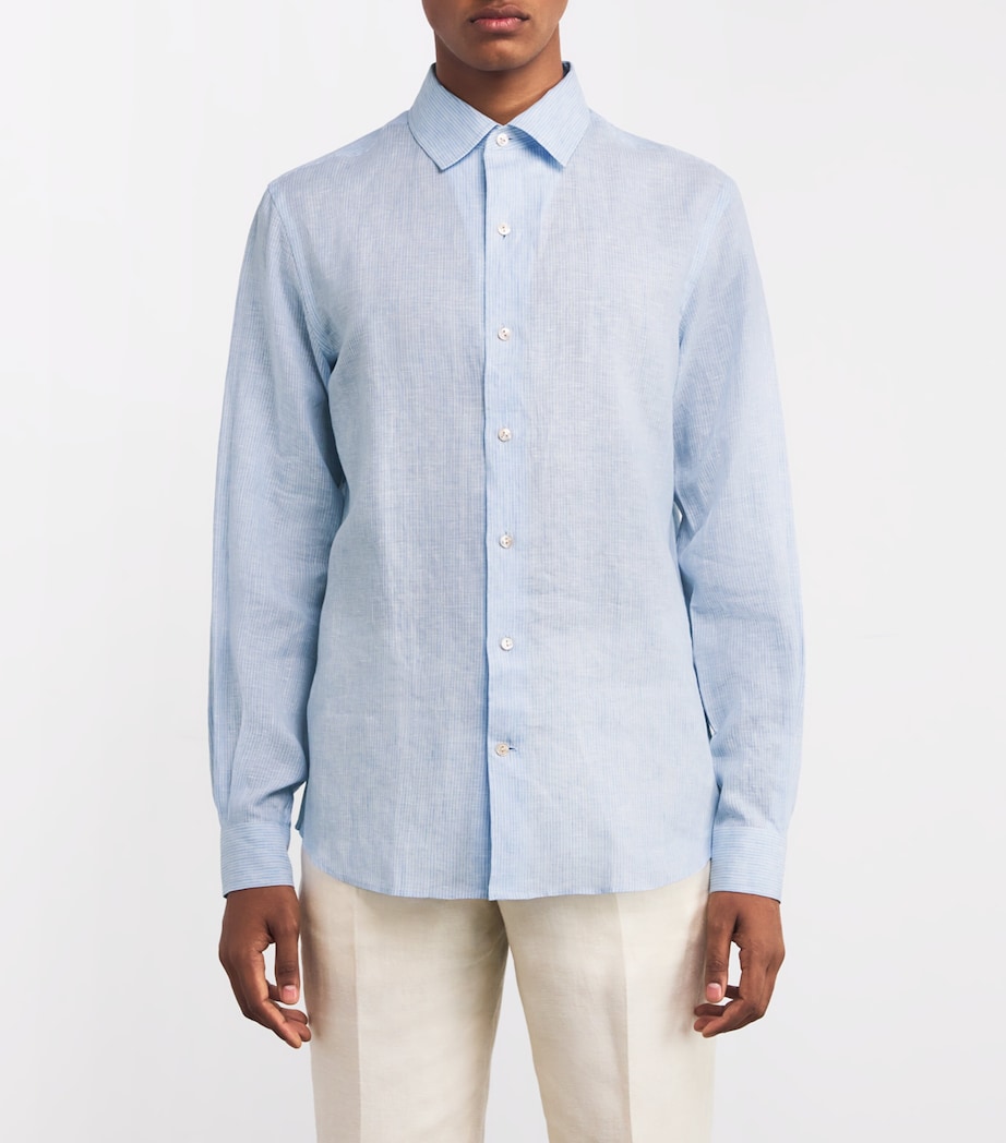 Agnona Mens Linen Striped Shirt Blue Image 3