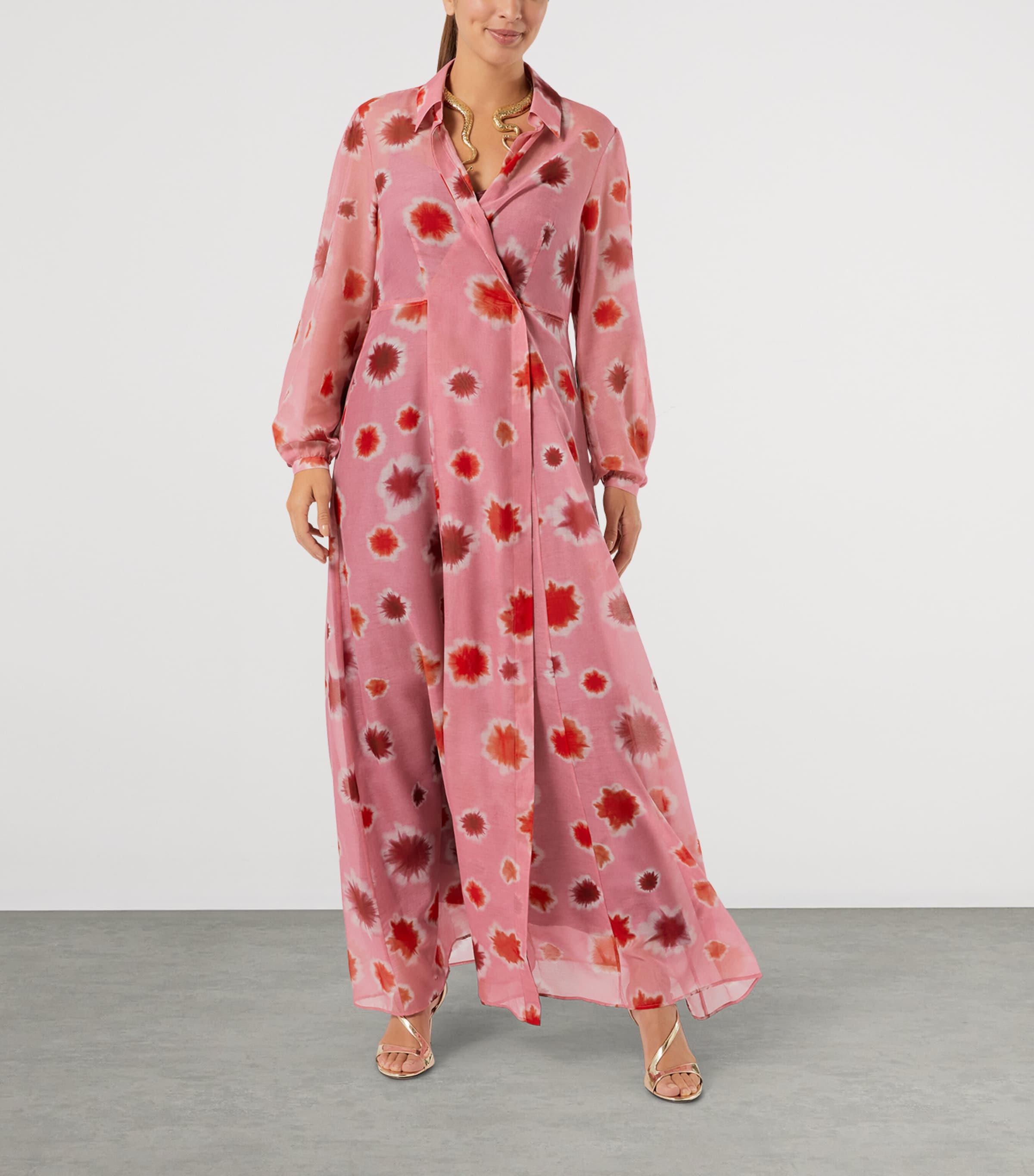 Marina Rinaldi Womens Cotton-Silk Maxi Shirt Dress Pink Image 2