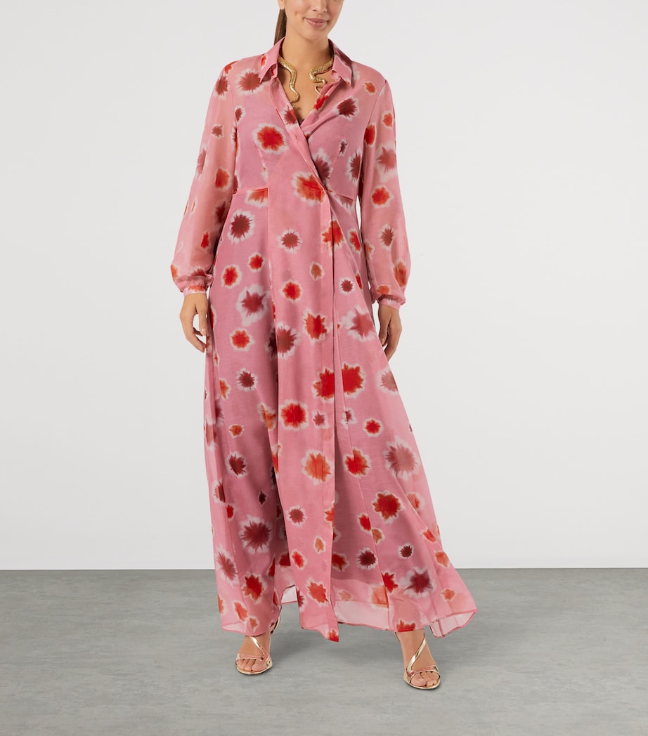 Marina Rinaldi Womens Cotton-Silk Maxi Shirt Dress Pink Image 2