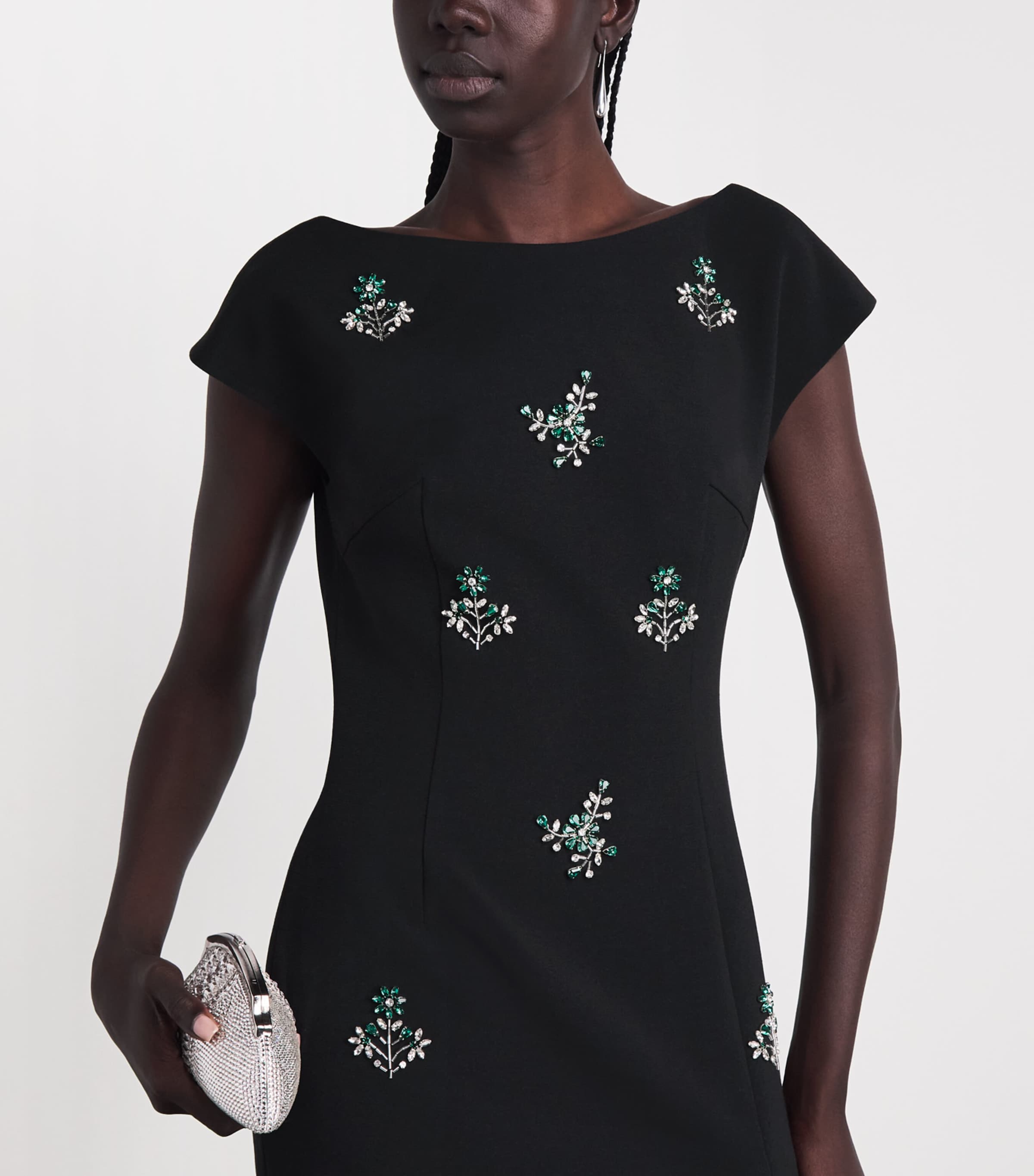 Huishan Zhang Womens Crepe Embellished Evelyn Midi Dress Black Image 5