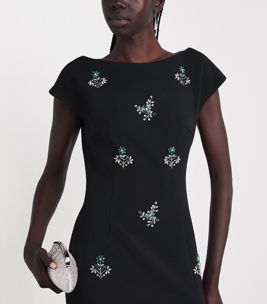 Huishan Zhang Womens Crepe Embellished Evelyn Midi Dress Black Image 5