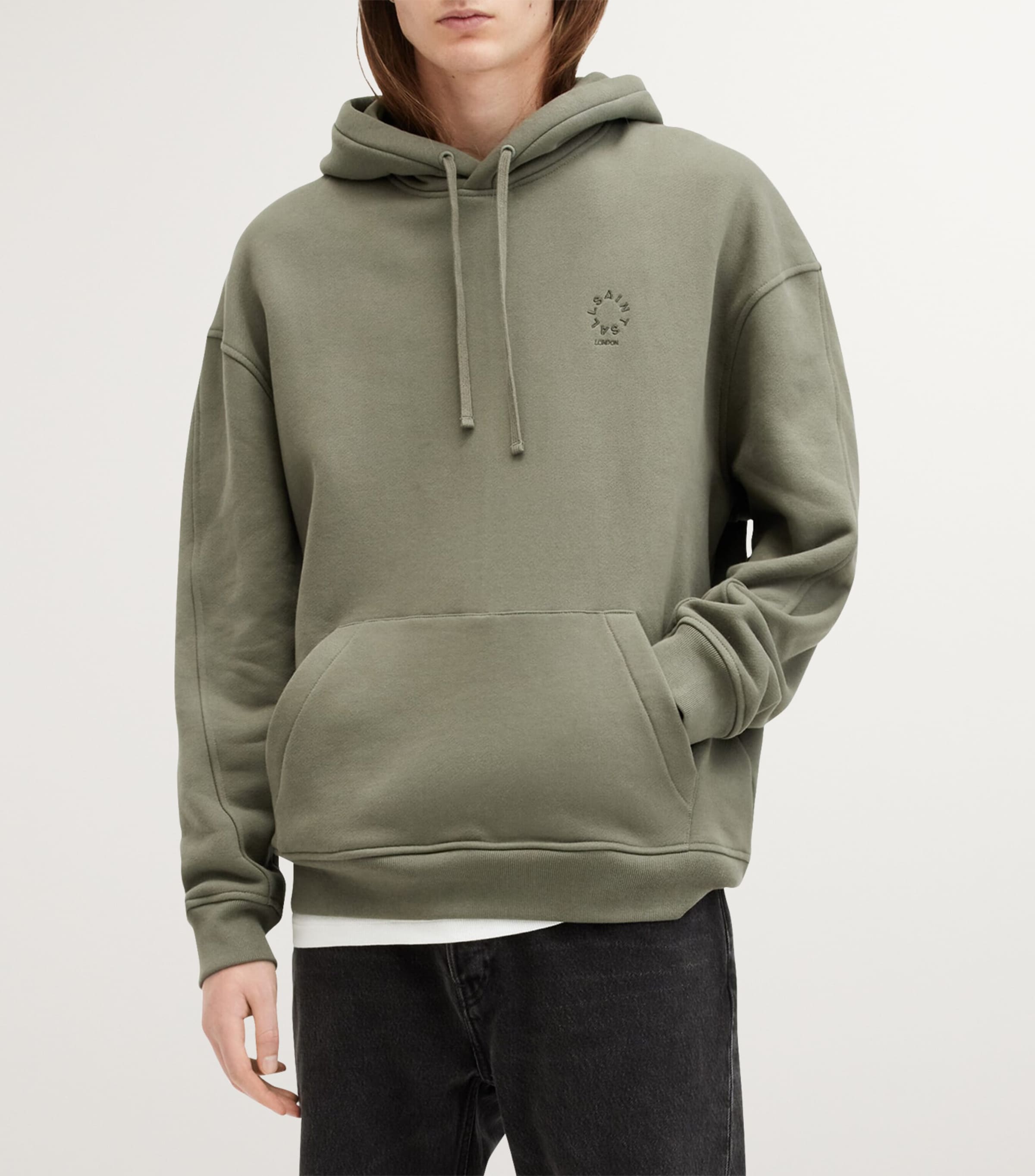AllSaints Mens Organic Cotton Haven Oth Hoodie Thyme Green Image 3