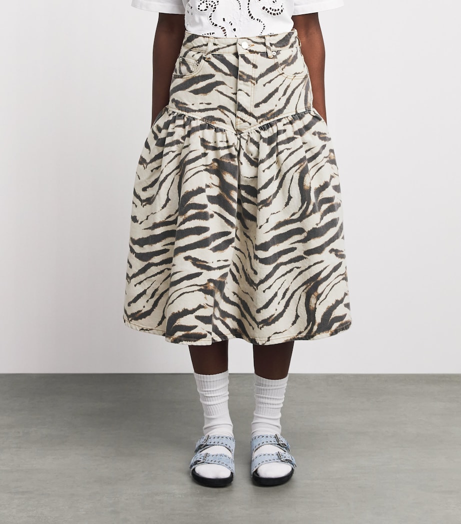 GANNI Womens Zebra Denim Midi Skirt Egret Image 4