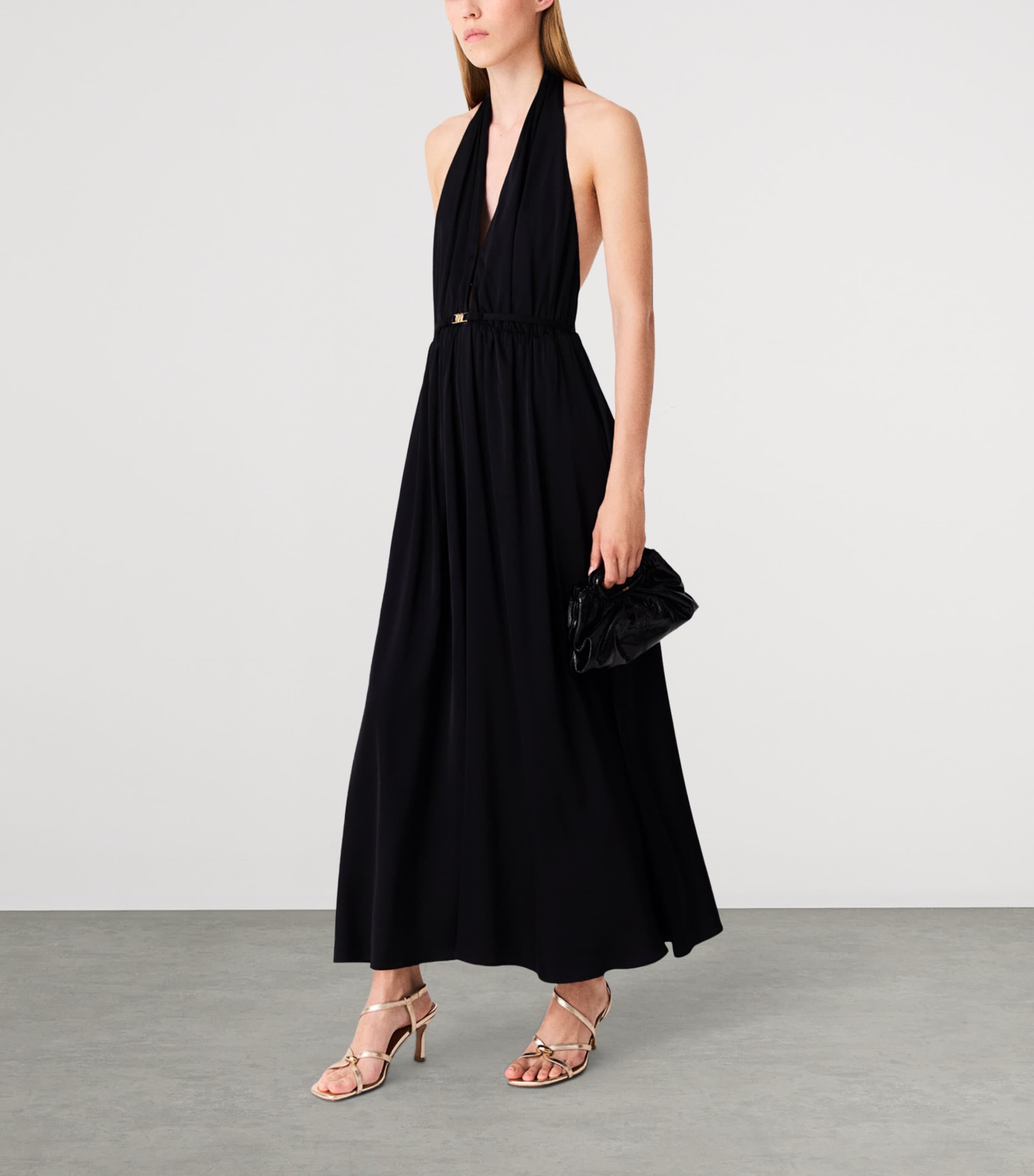 Maje Womens Plunge Halterneck Midi Dress Navy Image 6