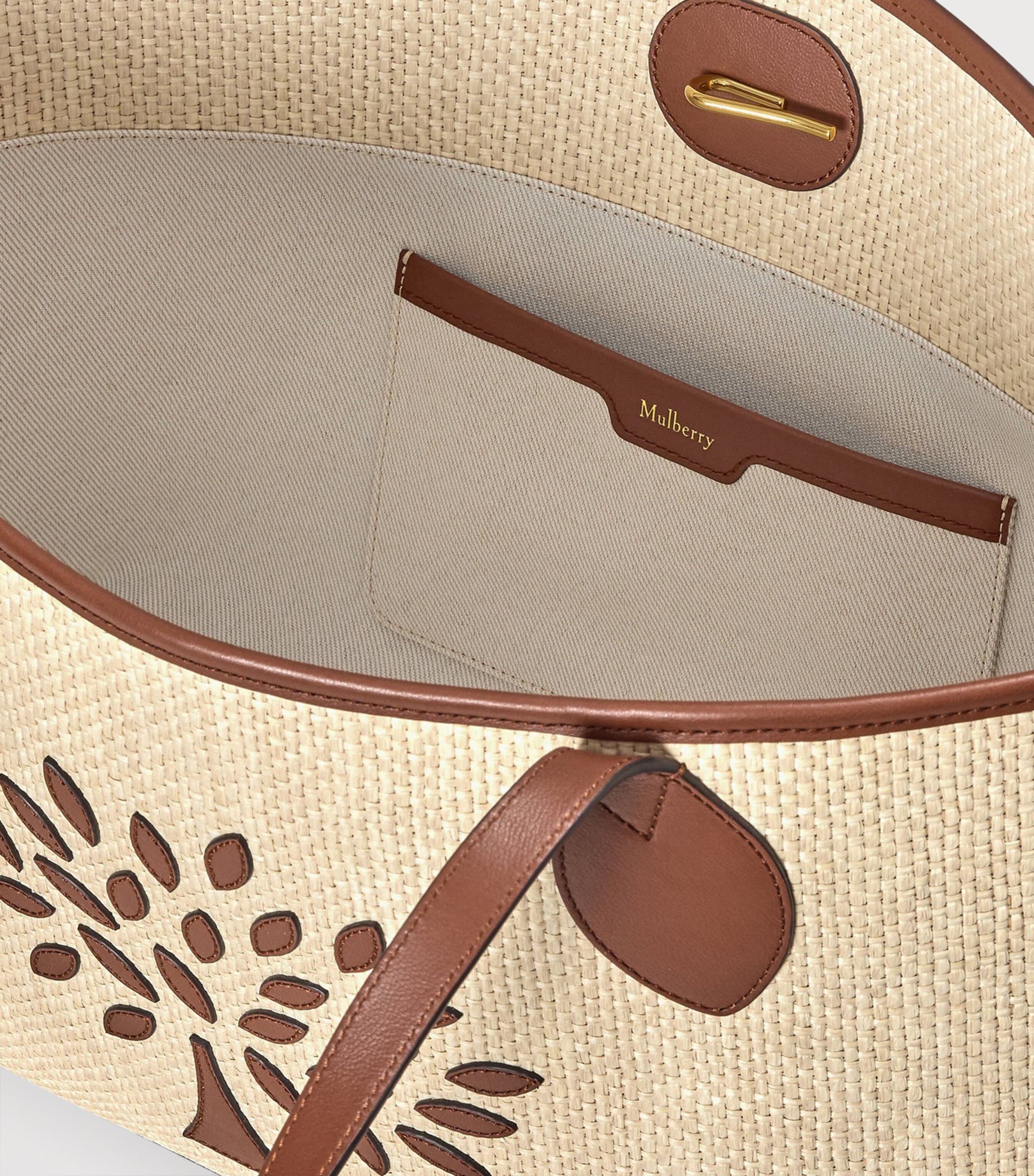Mulberry Small Raffia-Leather Tree Tote Bag Ecru & Bright Oak Image 4