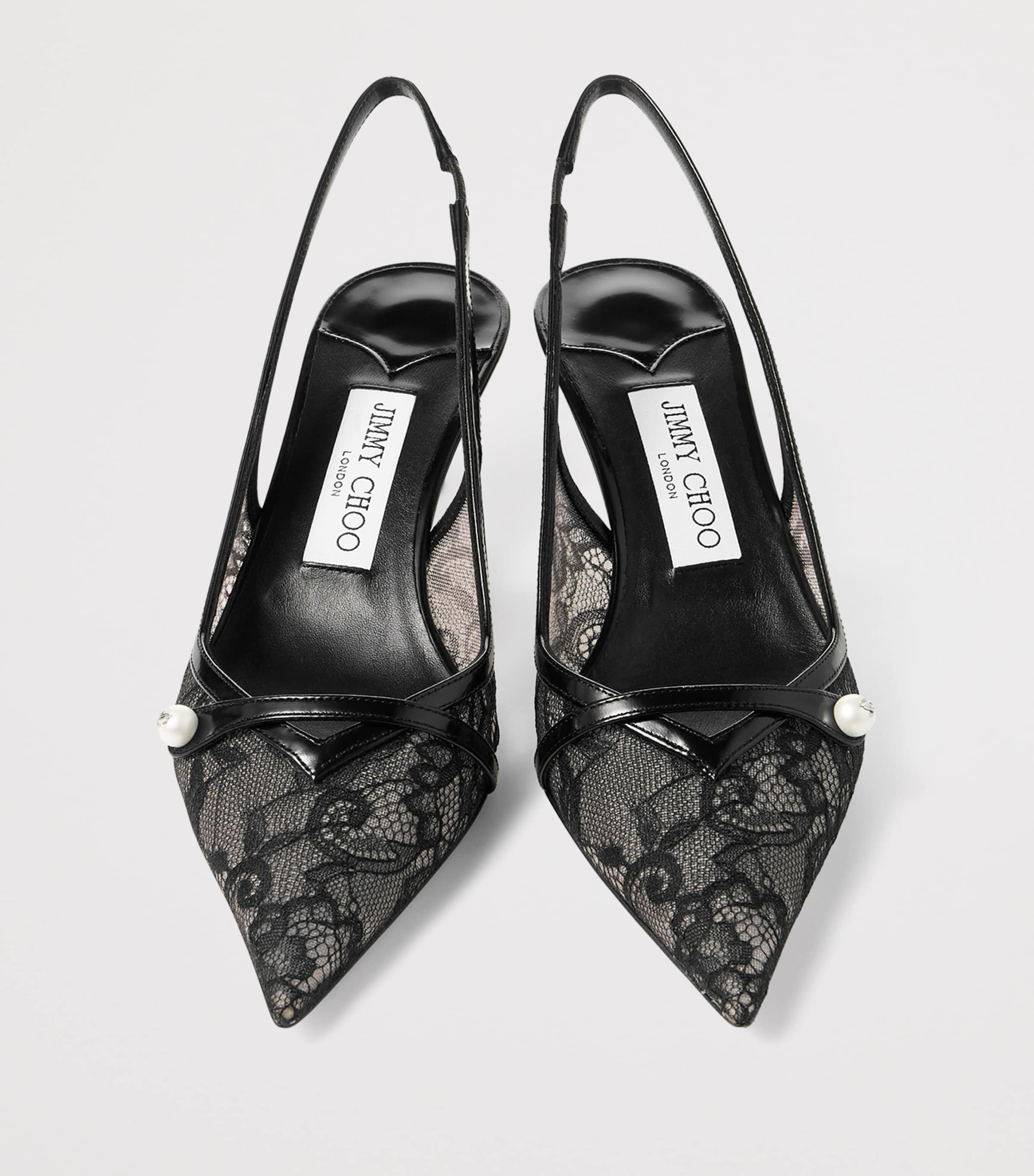 Amita 45 Lace-Leather Slingback Pumps BLACK/BLACK Image 4