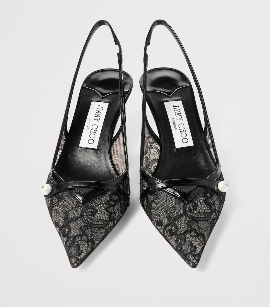Amita 45 Lace-Leather Slingback Pumps BLACK/BLACK Image 3