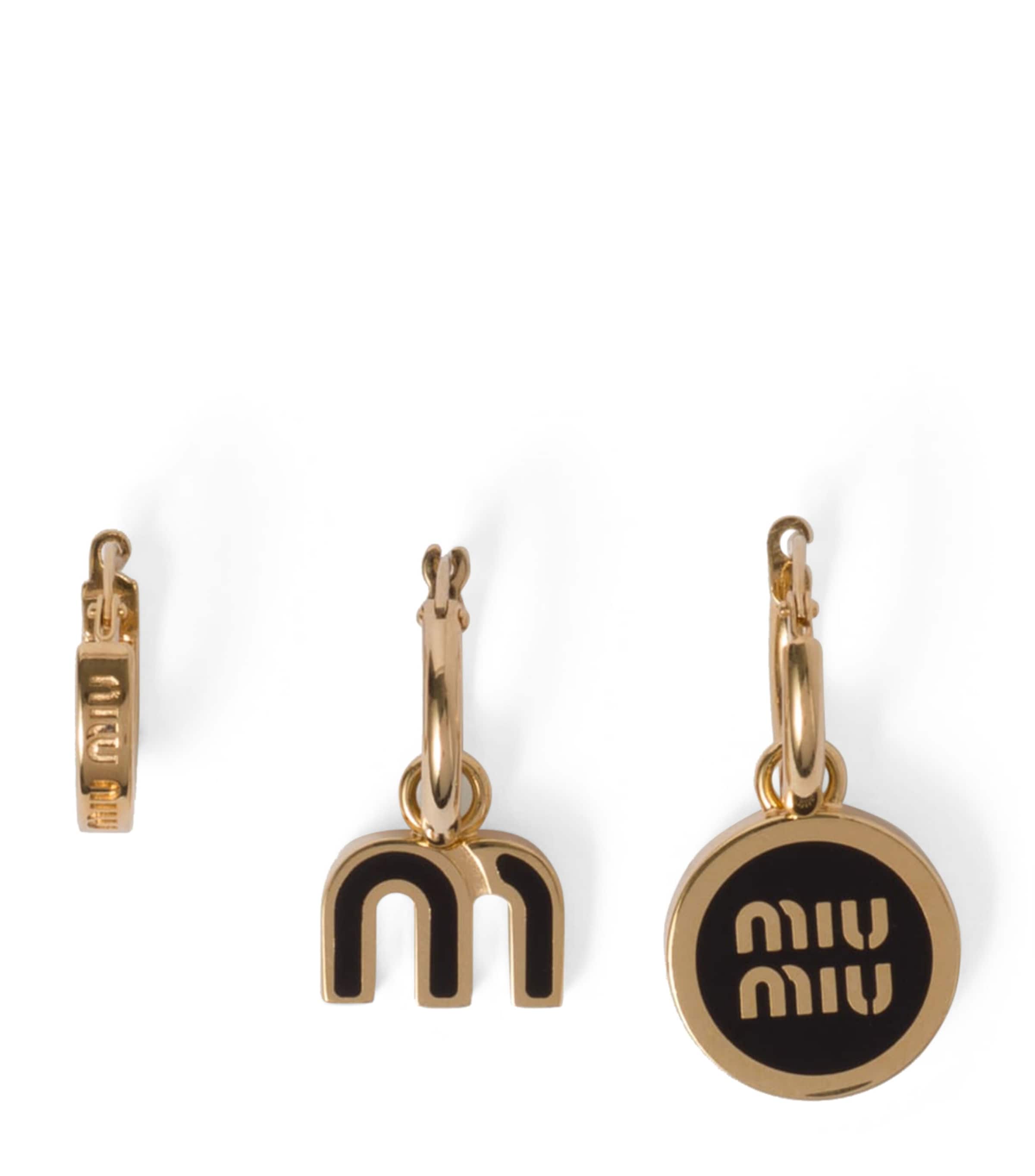 Miu Miu Enamelled Logo Hoop Earrings In Gold