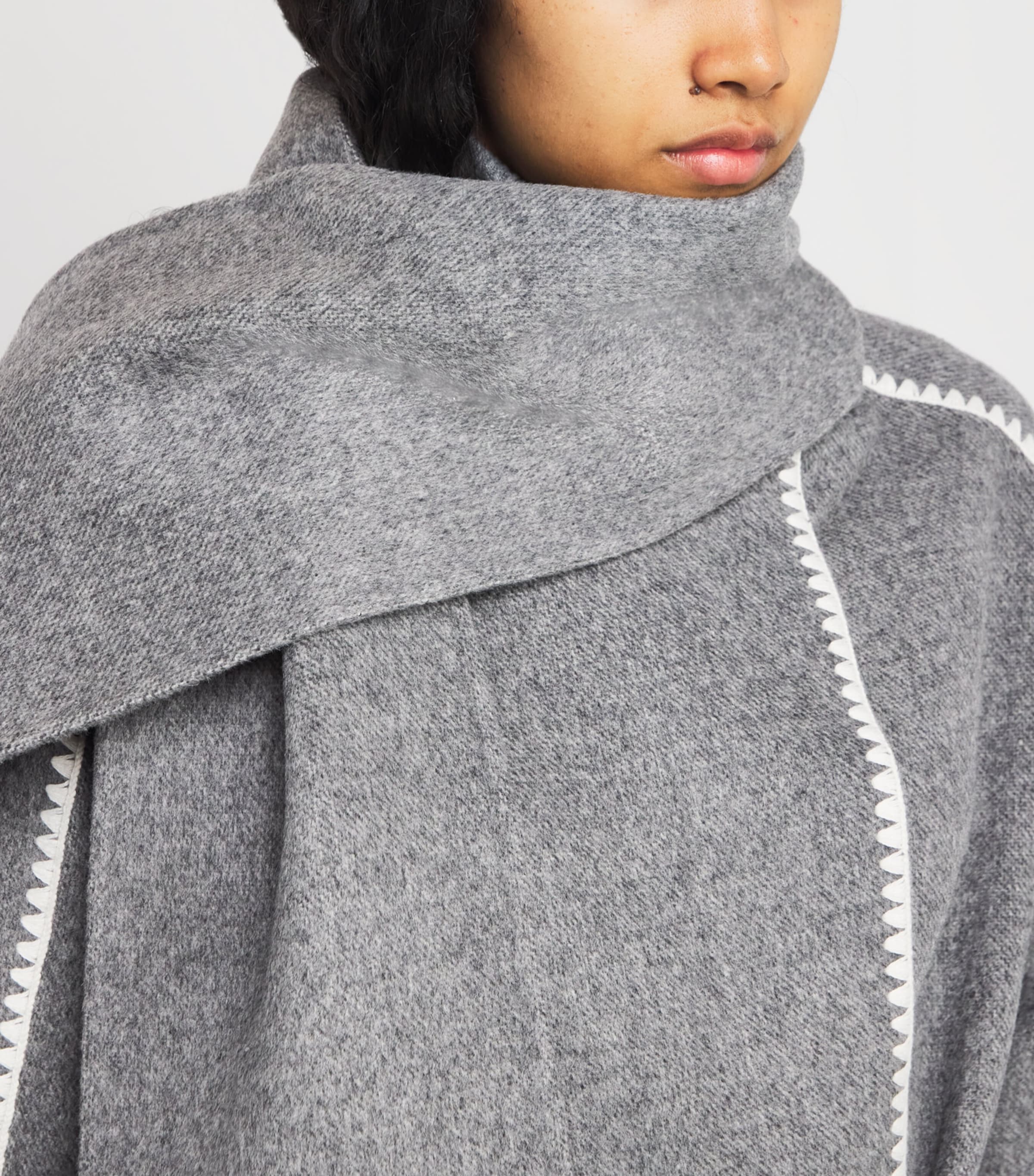 Wool-Blend Scarf Coat GREY/WHITE Image 6
