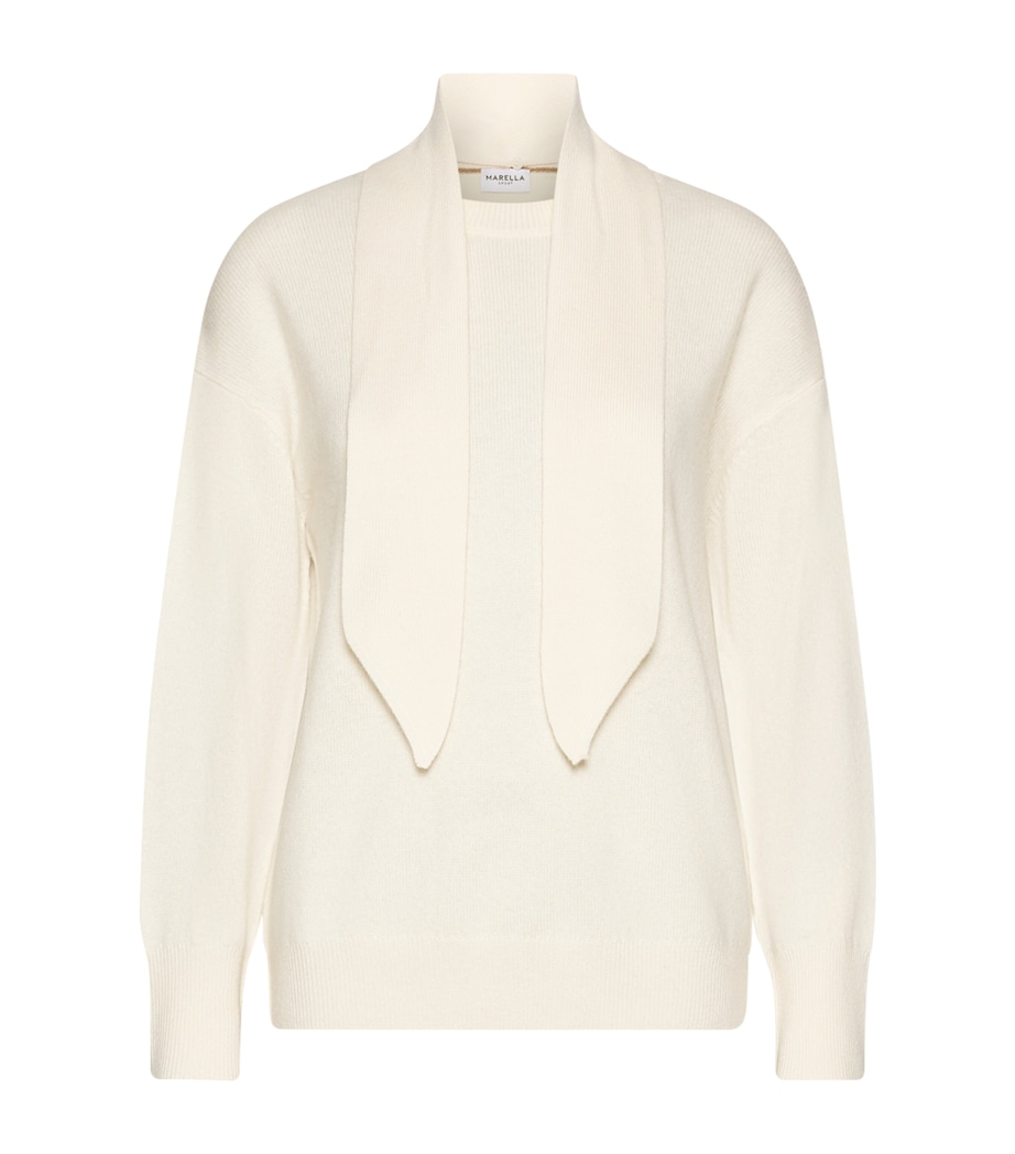Marella Womens Wool-Cashmere Scarf-Detail Sweater Cream Image 1