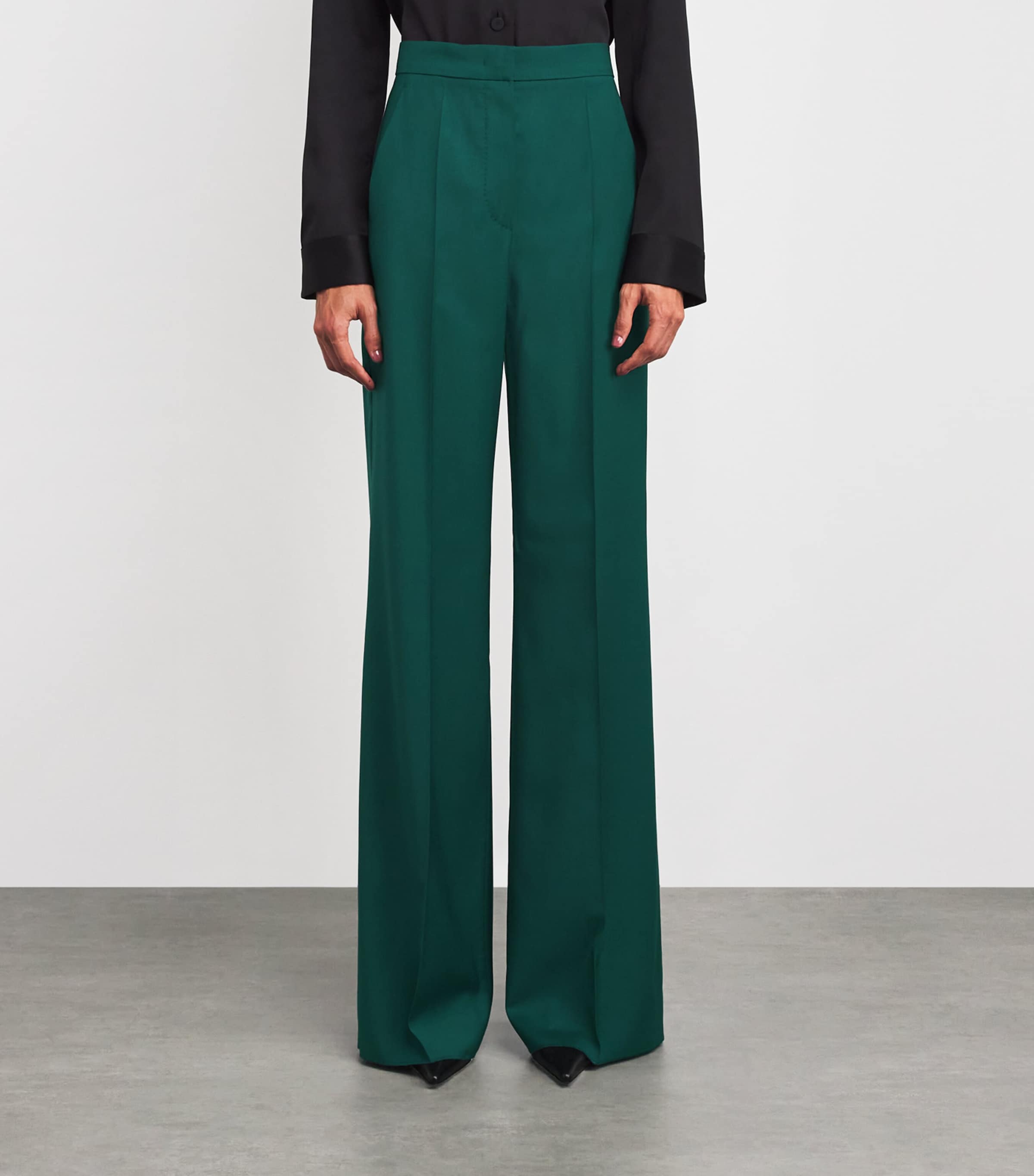 Virgin Wool Wide-Leg Trousers DARK GREEN Image 3