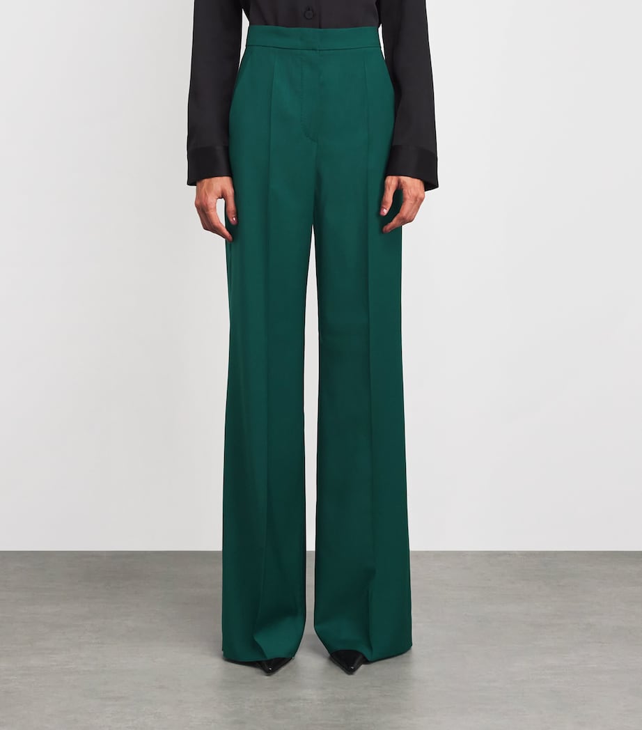 Virgin Wool Wide-Leg Trousers DARK GREEN Image 3